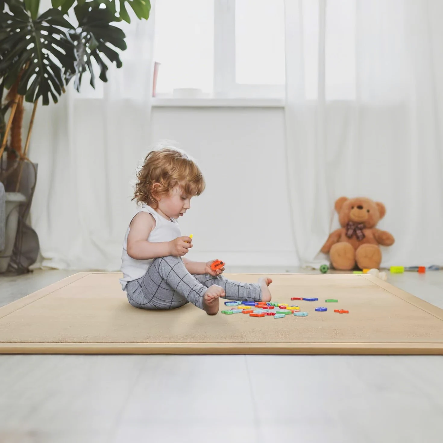 Tappeto di Velluto Corallo Ispessimento per Bambini, Coperta Strisciante Morbida, Tatami Antiscivolo (Marrone Chiaro, 200 * 220CM)