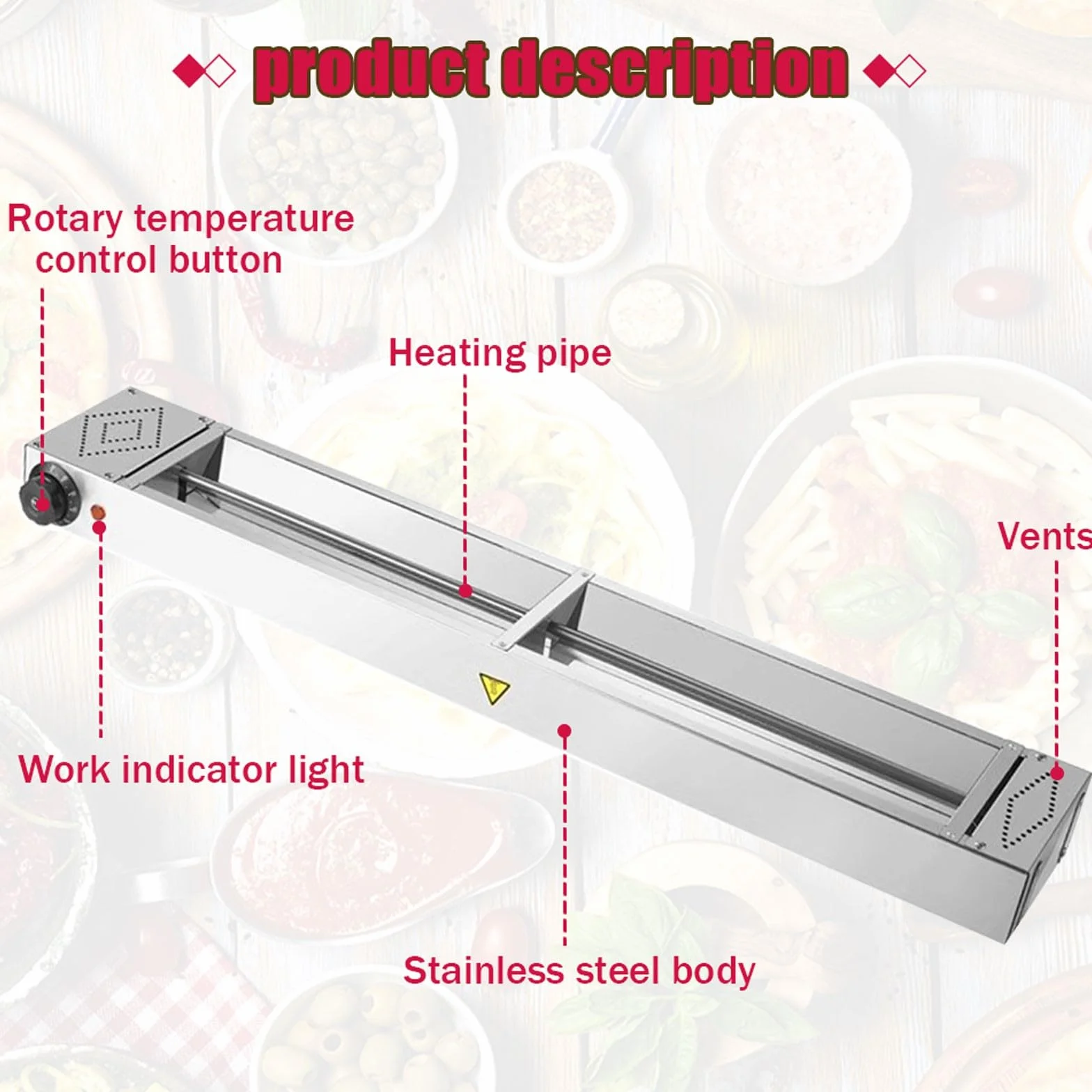 Lampada Riscaldante per Alimenti Acciaio Inossidabile Temperatura Regolabile 30-85℃ per Buffet Ristoranti