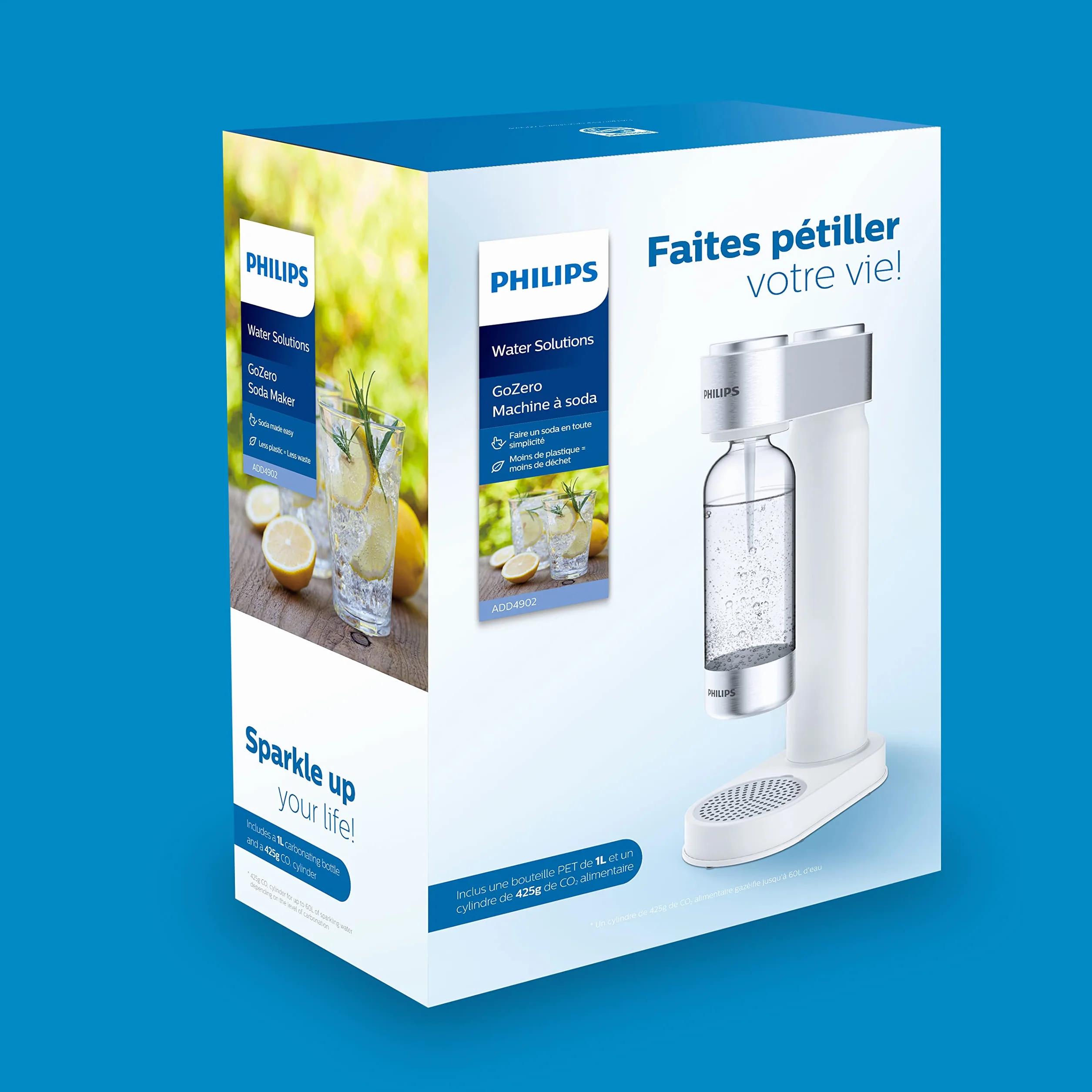 Philips Water Add4902WH/10 Gozero, Produttore di Acqua Frizzante, Plastica, Bianco, 1 l