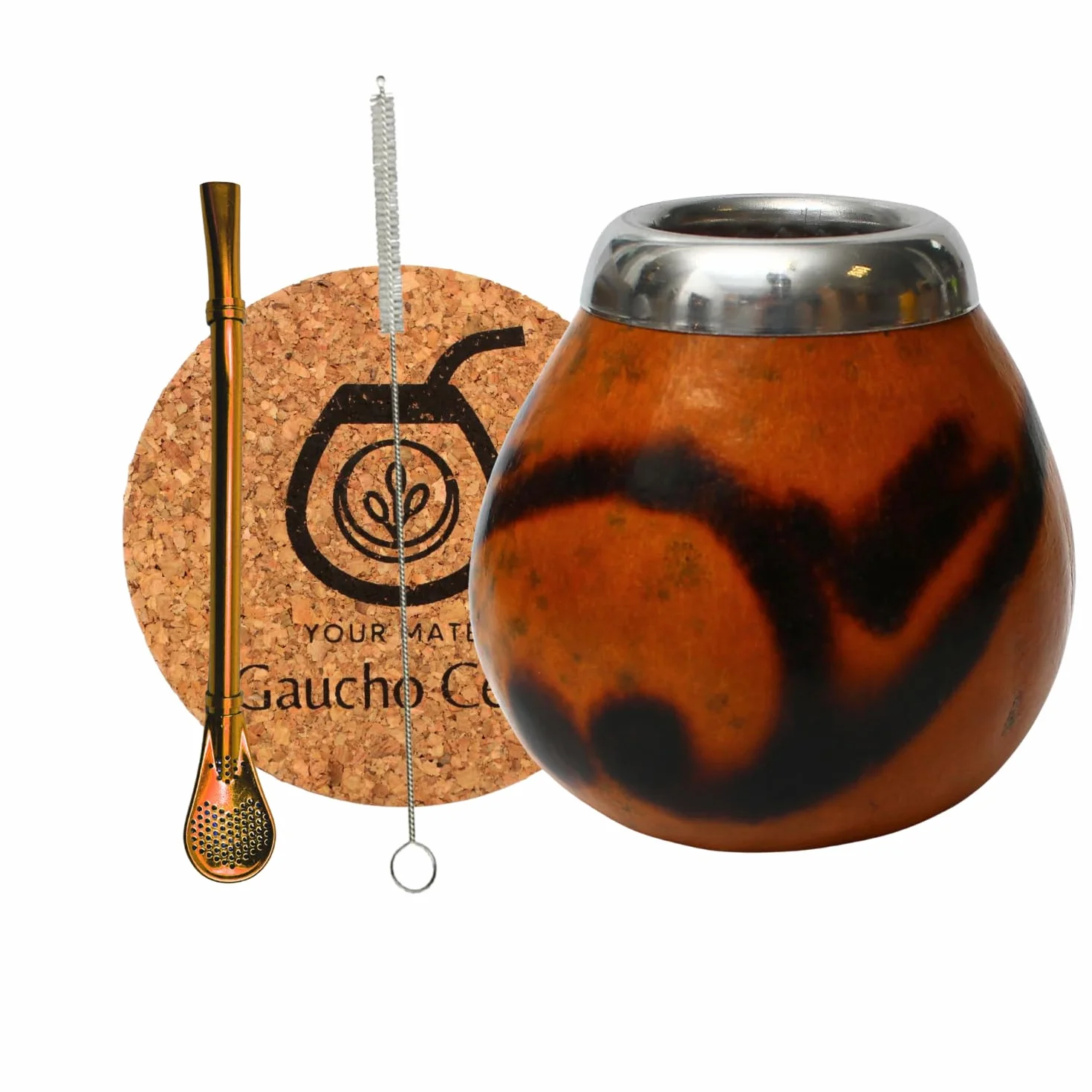 Calebass Naturale Zestaw Yerba Mate Tea Zucca Tazza Acciaio Inox Bombilla Straw Sughero
