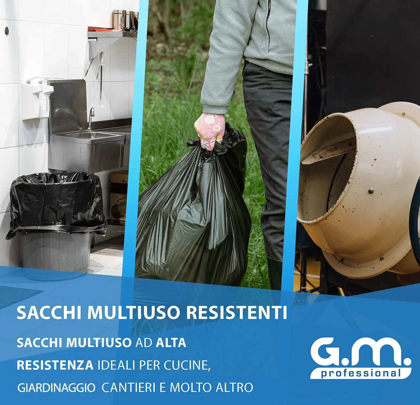 GM 80 Sacchi Ambra Trasparenti Grandi Resistenti misura 90x120 cm in Plastica HDPE, 130 litri, Sacchetti indifferenziata, Buste spazzatura, Bustoni immondizia condominiali, 8 Rotoli da 10 Buste