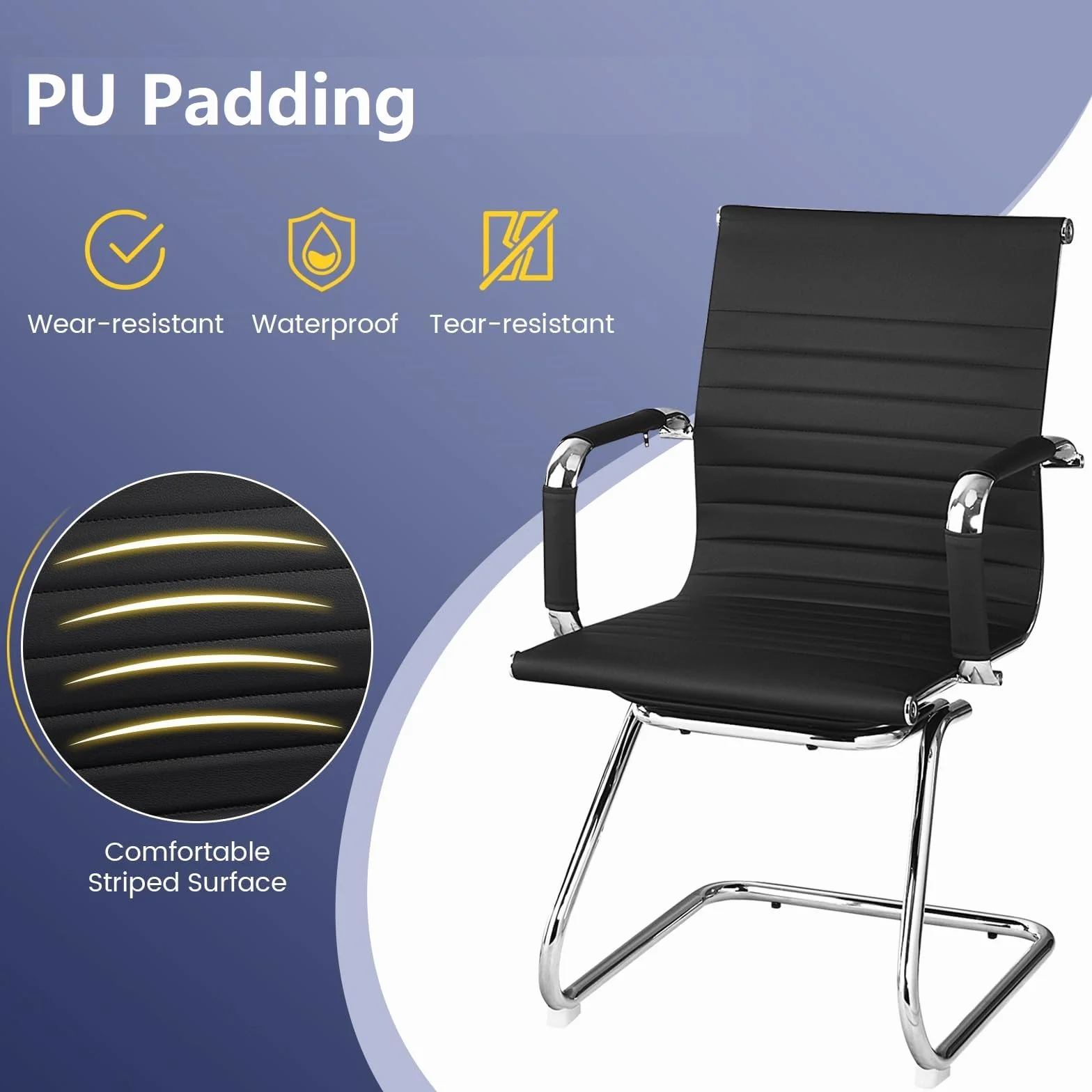 GIANTEX Set di 2 Sedie da Ufficio Cantilever Ergonomiche con Braccioli, Sedie Visitatori Telaio in Metallo Robusto, Sedie per Ricevimento Moderne per Ufficio, Conferenza, Sala d'attesa, Nero