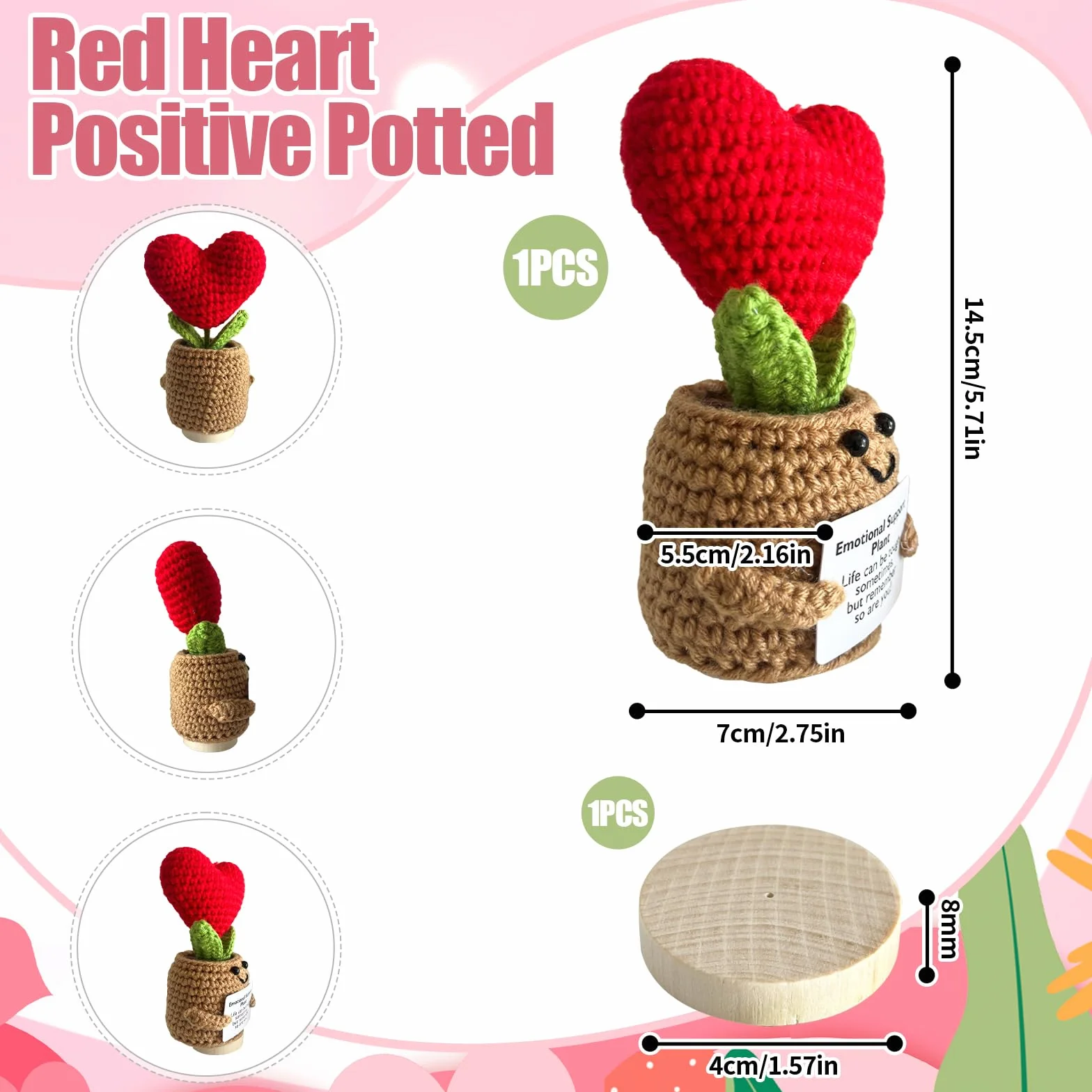 KATIMI 2 Pezzi Pocket Hug Bee Regali Fortunati, Pianta di Supporto Emotivo, Ape Positiva, Regalo D'amore Rosso Positivo con Base in Legno, Regalo di Incoraggiamento per le Amiche