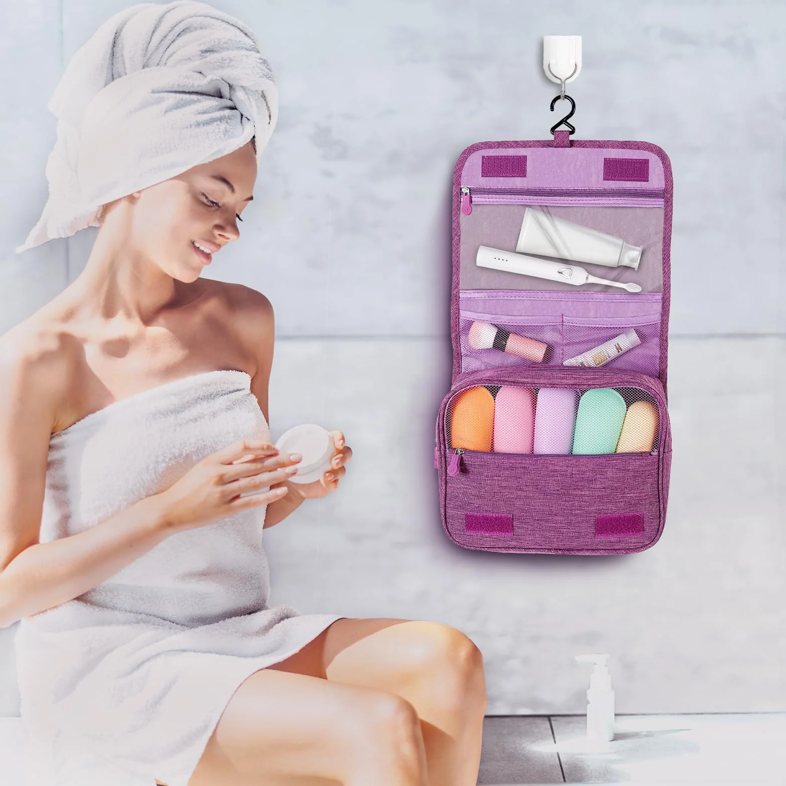 AiQInu Beauty Case da Viaggio, Borsa Toilette Impermeabile con Gancio per Appendere per Donna Uomo