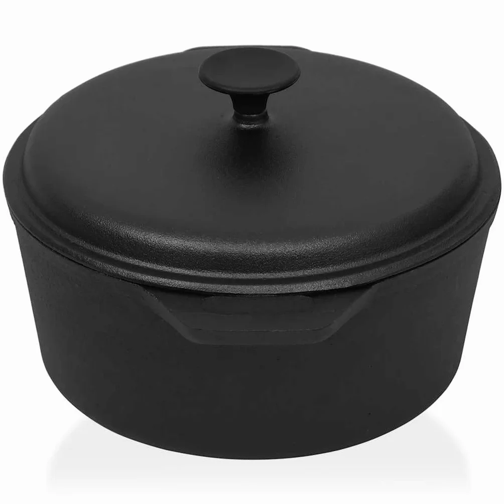 Pentola in ghisa con diametro di 26,5 cm, con manico e coperchio, capacità di 5 l, adatta per fornelli a induzione, a gas, elettrici, in ceramica, ideale per cucinare in forno e sulla griglia