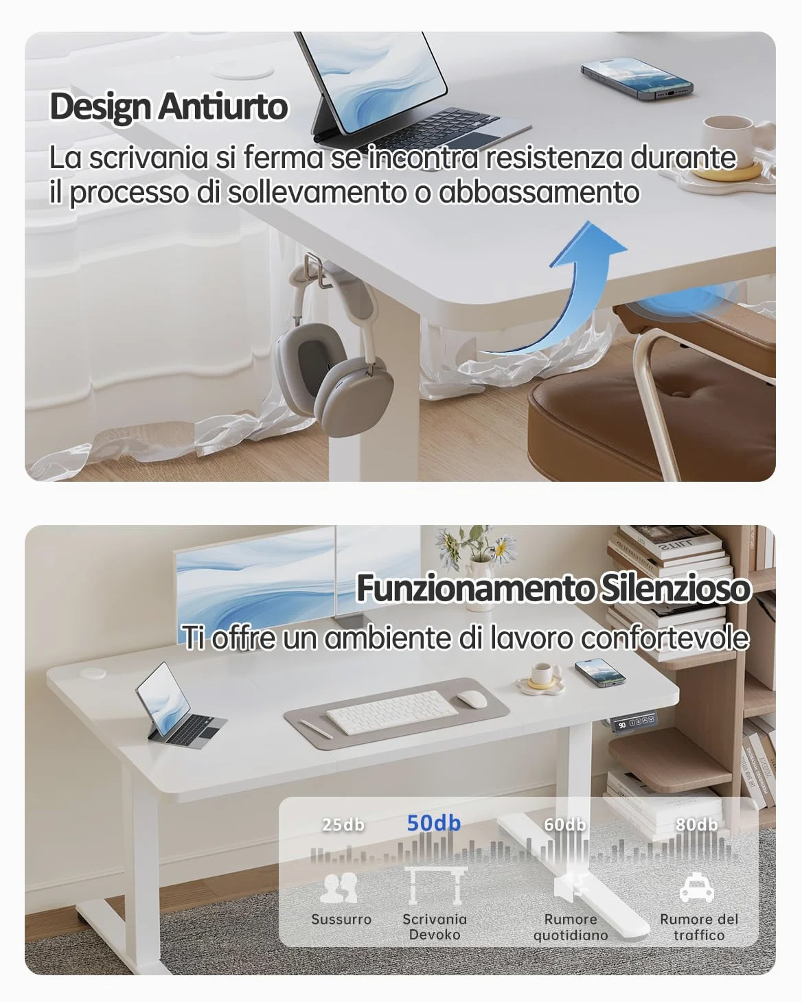 Devoko 120x60 cm Scrivania Regolabile in Altezza,Elettrica per Lavoro in Piedi, Ufficio e Casa, Standing Desk Scrivania Studio in Casa con Piano Assemblato, Bianco