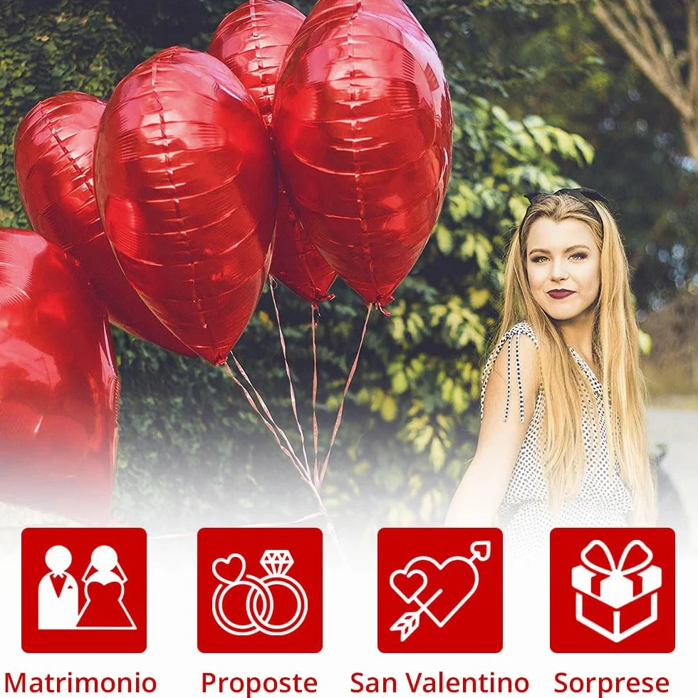25 Palloncini a Forma di Cuore Rossi ad Elio o Aria per Decorazione Romantica, San Valentino, Anniversario Matrimonio e Fidanzamento