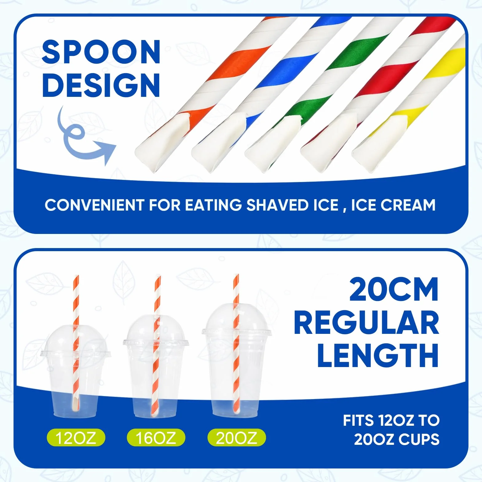 Cannucce usa e getta in carta con cucchiaio, cannucce di carta per slushy, frullati, frappè, bevande congelate, 20,0 x 0,8 cm, 200 pezzi, strisce colorate, biodegradabili
