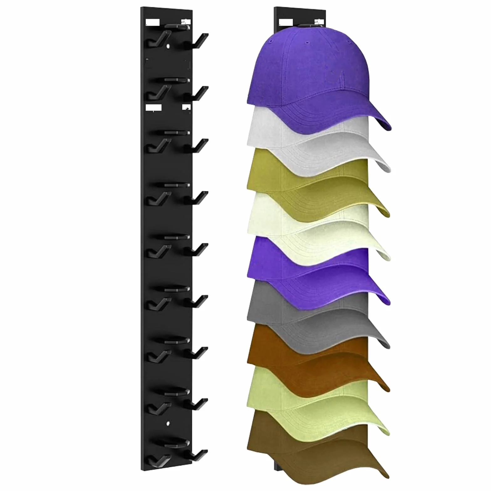 2 Pezzi Porta Cappelli da Parete Autoadesivo, Supporti autoadesivi per cappelli fino a 18 cappelli, non necessita di foratura, supporto da baseball per Porta, Armadio, Camera​ (Nero)