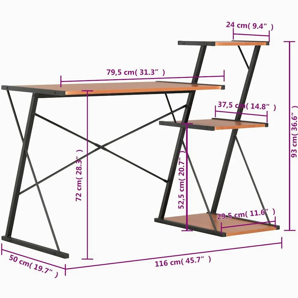 Scrivania con scaffale, 116 x 50 x 93 cm, per computer portatile, monitor e documenti, struttura in acciaio verniciato a polvere, spazio per raccoglitori