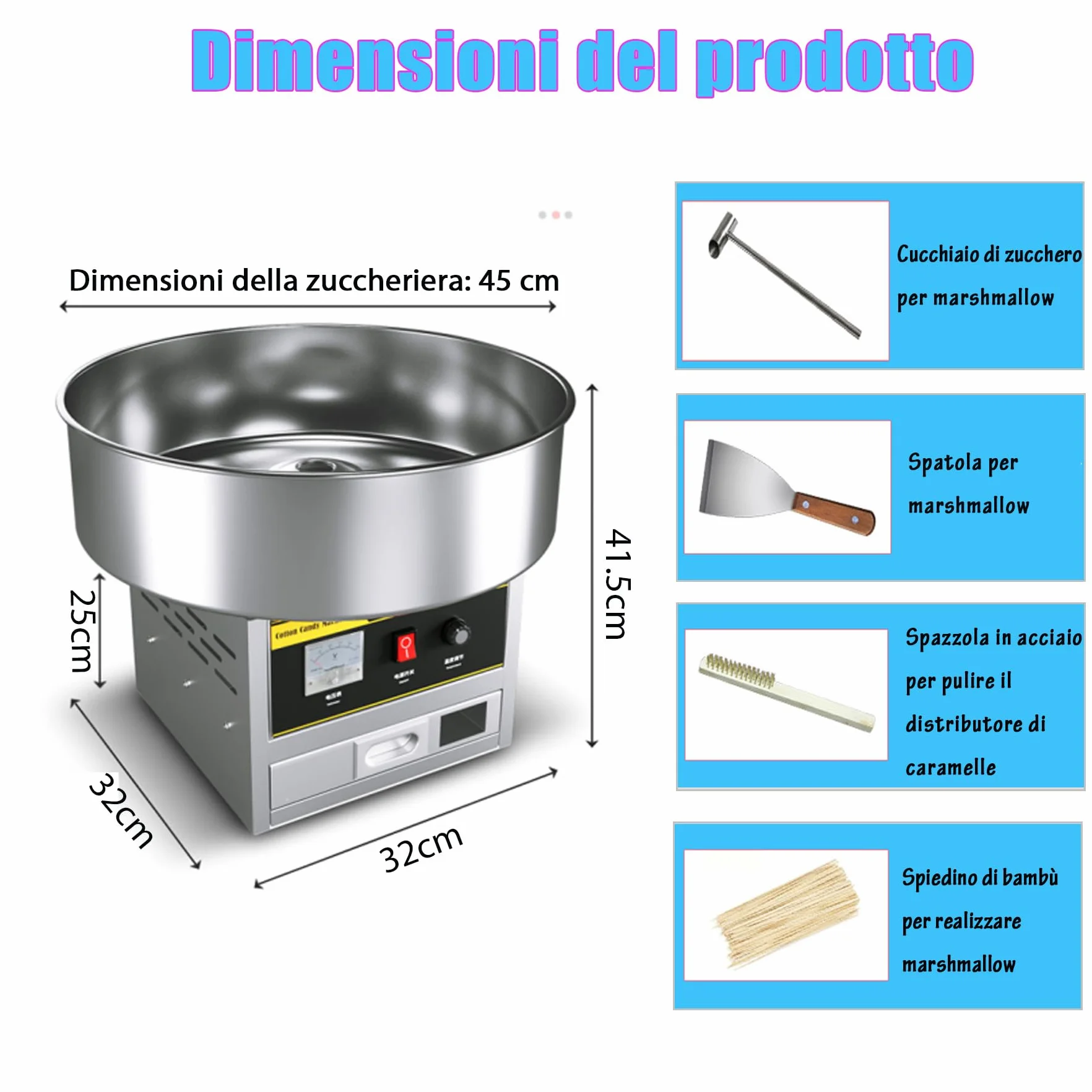 Macchina Commerciale Dello Zucchero Filato 1200W, Macchina Automatica per Zucchero Filato, Temperatura Regolabile con Ciotola in Acciaio Inossidabile per Bambini, Casa, Compleanno, Feste