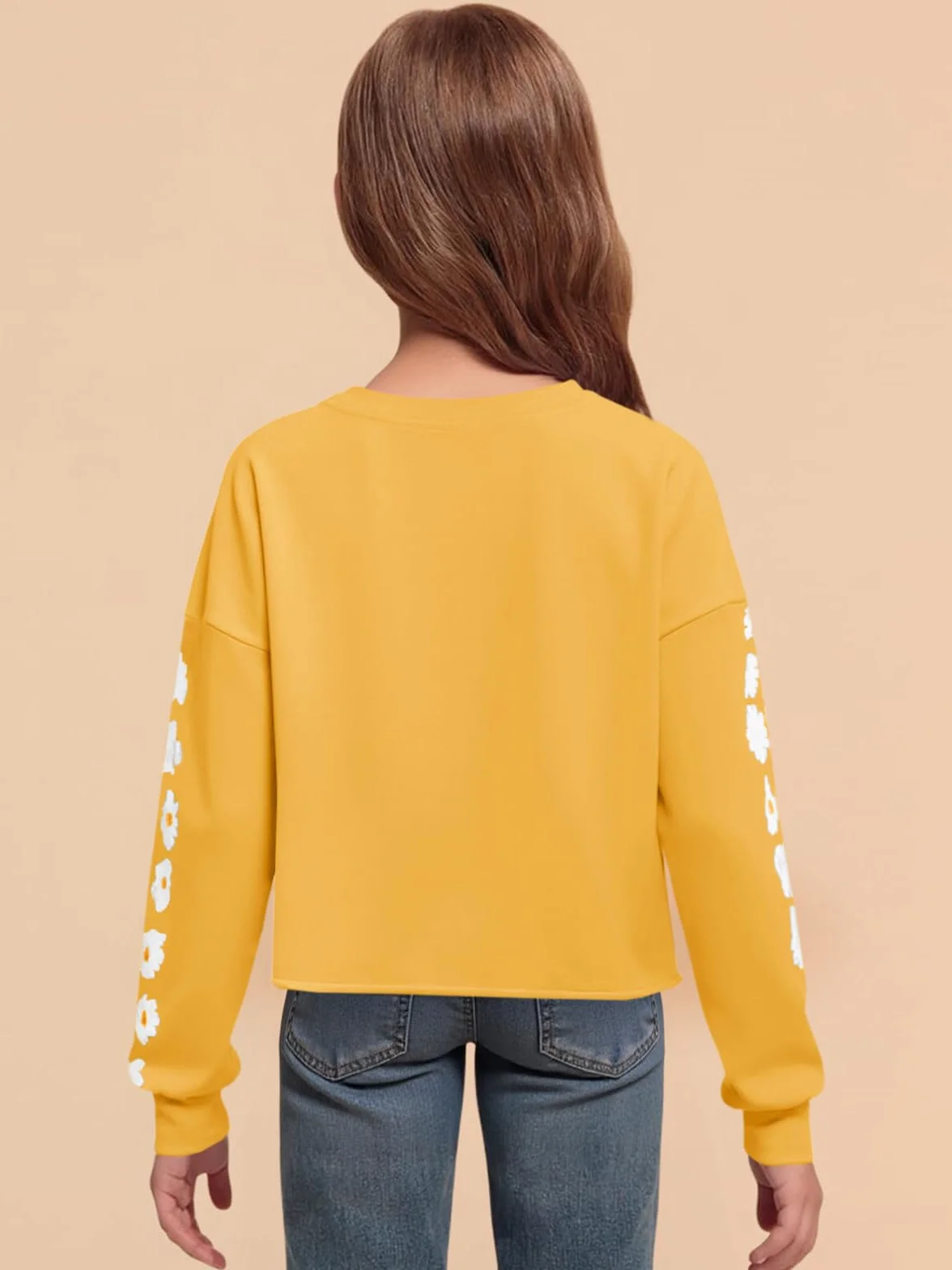 Imily Bela Felpa da Ragazza con Margherite Pinted Crop Top Maglione a Maniche Lunghe Pullover