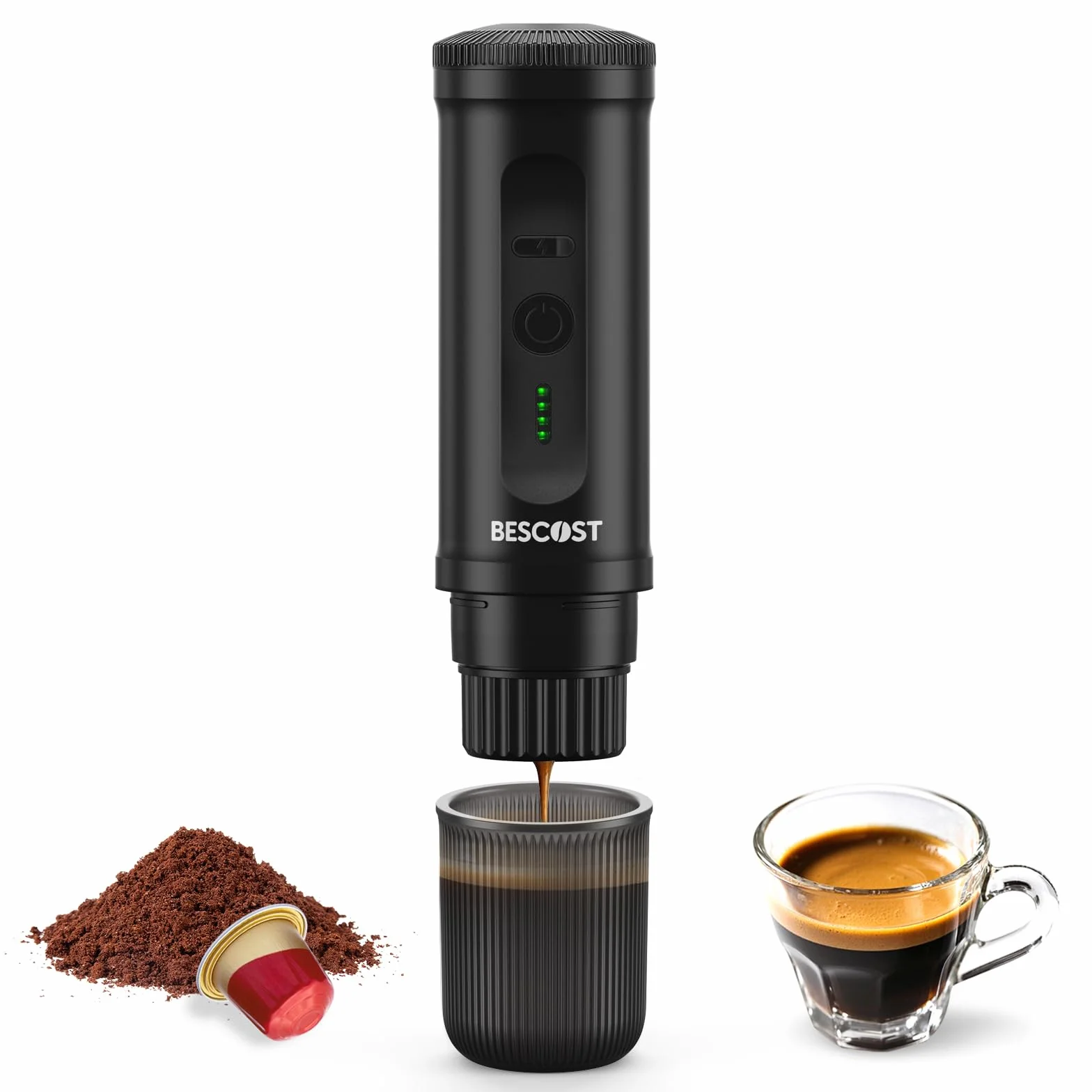 Macchina Caffè Portatile 20 Bar, Auto-Riscaldamento 3 Min, Batteria 9600mAh USB-C, Compatibile con Capsule NS e Caffè Macinato,Libertà di Espresso Ovunque Campeggio Auto Camper Barca Ufficio