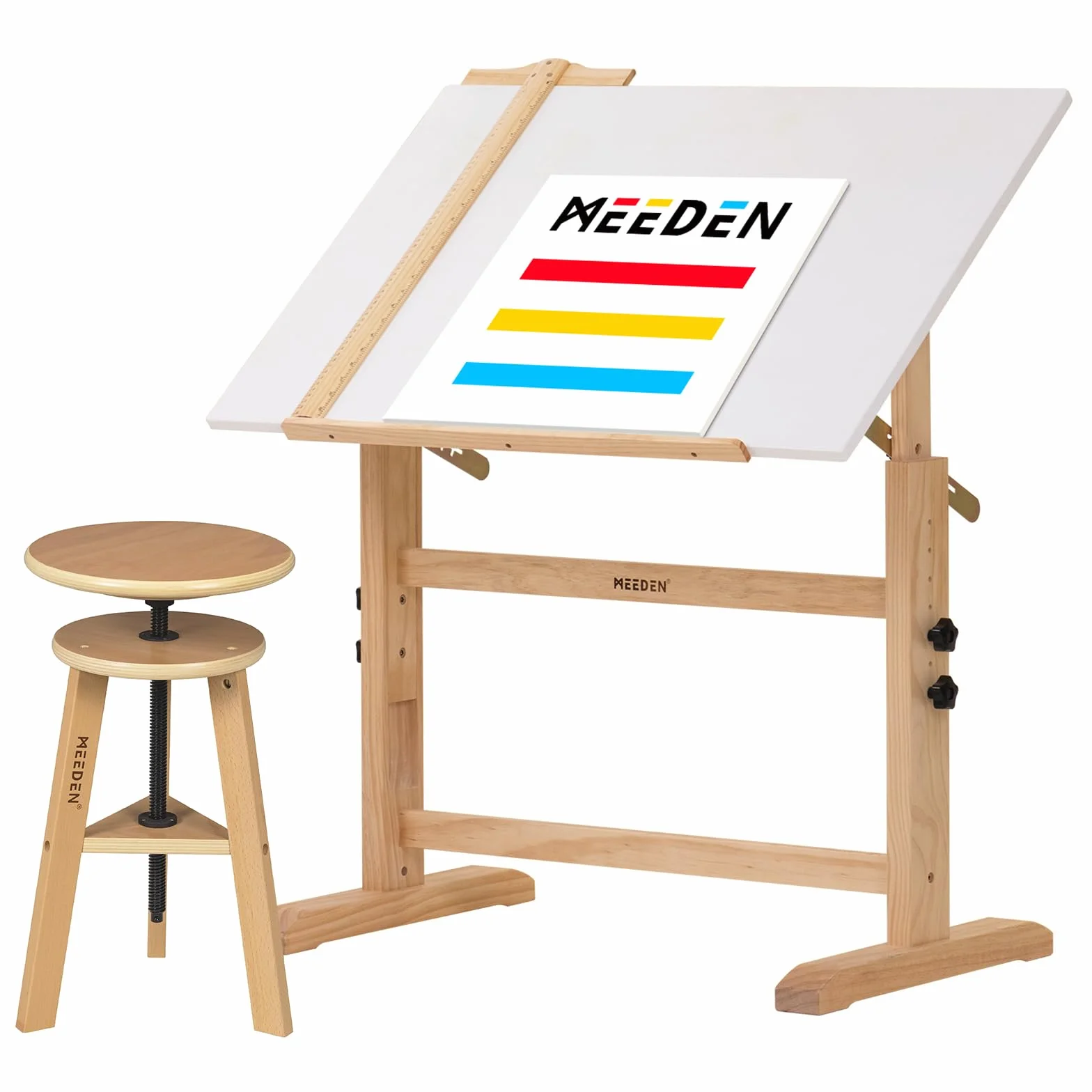 MEEDEN Set di da disegno e sgabello, altezza regolabile, sgabello da artista e tavolo per artigianato, tavolo inclinabile di scrivania da disegno, perfetto per scrittura