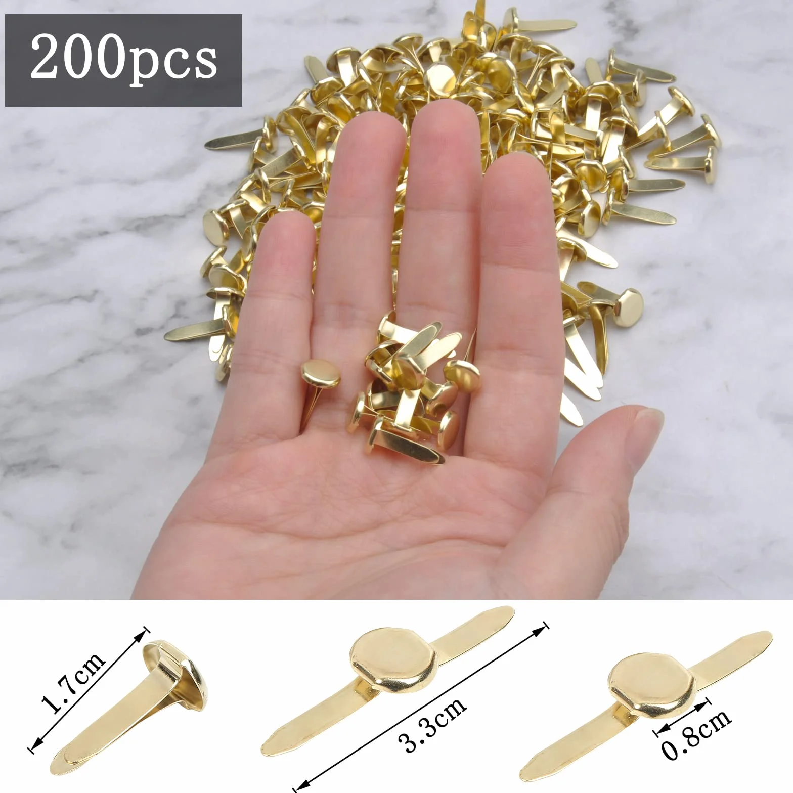 TNSLAND Mini Brads, 200 mollette rotonde in metallo, con testa rotonda, 8 mm, per scrapbooking, fai da te