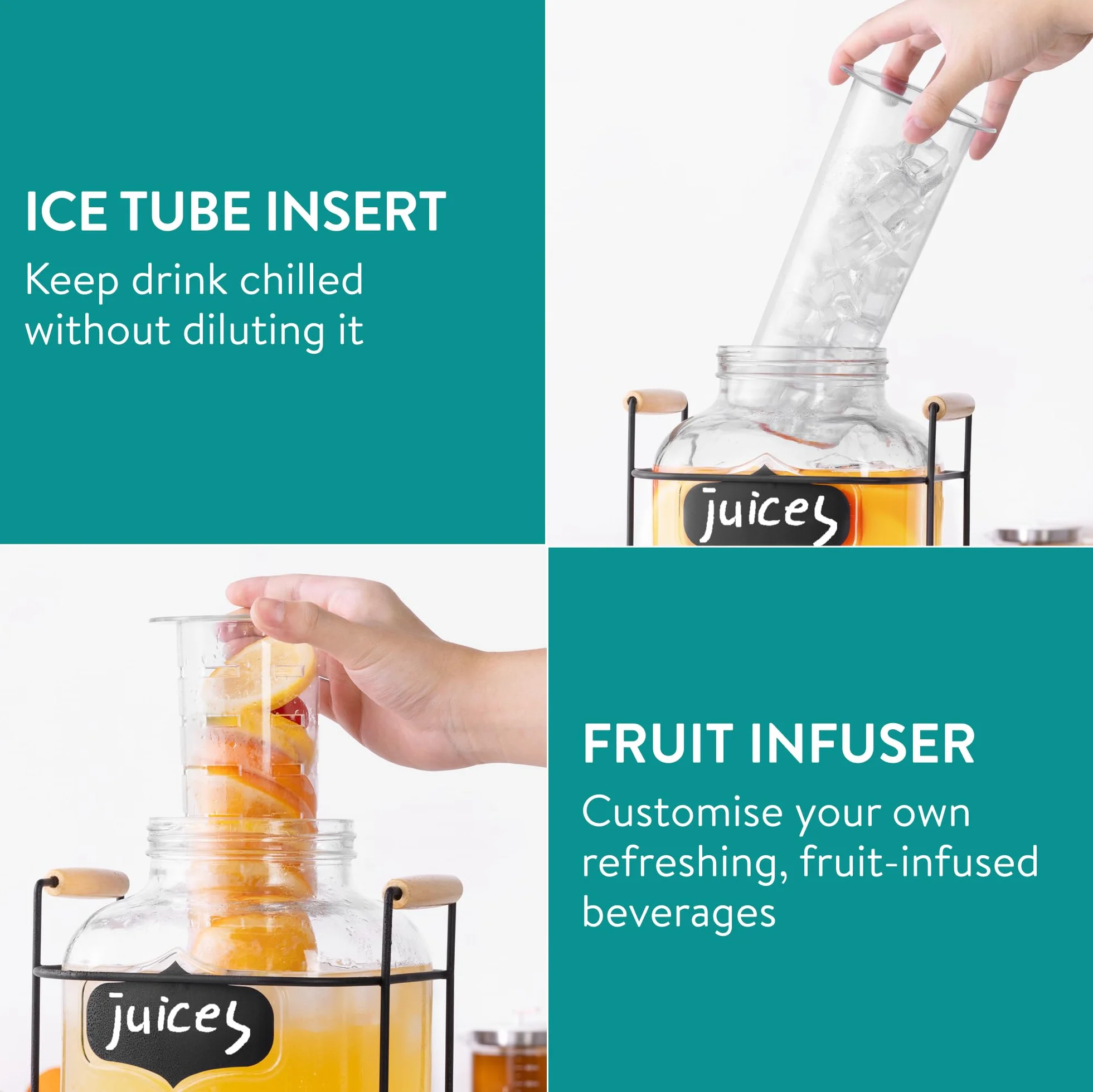 Dispenser per Bevande in Vetro 5 Litri Navaris - Distributore Acqua con Rubinetto e Supporto in Ferro
