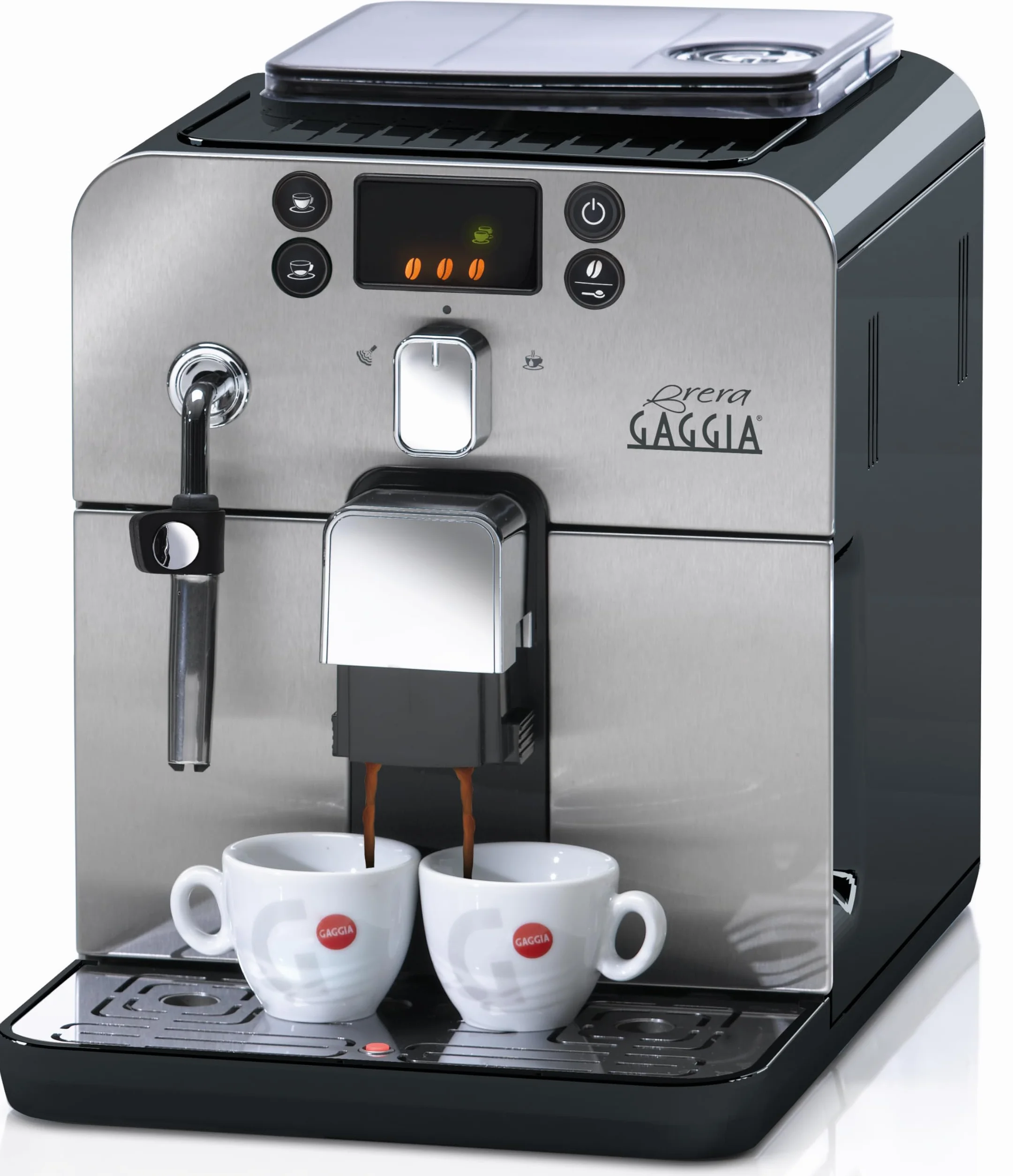 Gaggia RI9305/11 Brera - Macchina da Caffè Automatica, per Espresso e Cappuccino, Caffè in Grani o Macinato, 1400 W, Argento/Nero