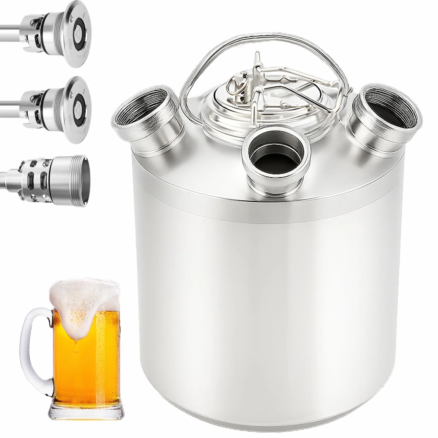 Botte per la Pulizia della Birra in Acciaio Inox 10L, 3 Teste Contenitore per la Pulizia della Birra per Lance di Tipo A e S, Dispositivo di Pulizia della Birra per Impianto di Spillatura della Birra