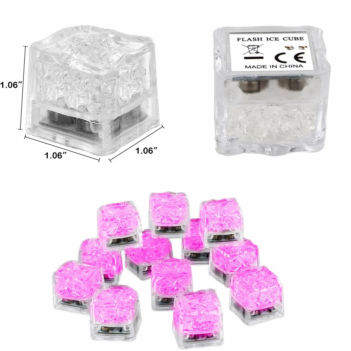 Cubetti di ghiaccio luminosi, 200 cubetti di ghiaccio a LED rosa per bevande, IP67, impermeabili, riutilizzabili, luci lampeggianti per club, bar, feste, matrimoni, cocktail