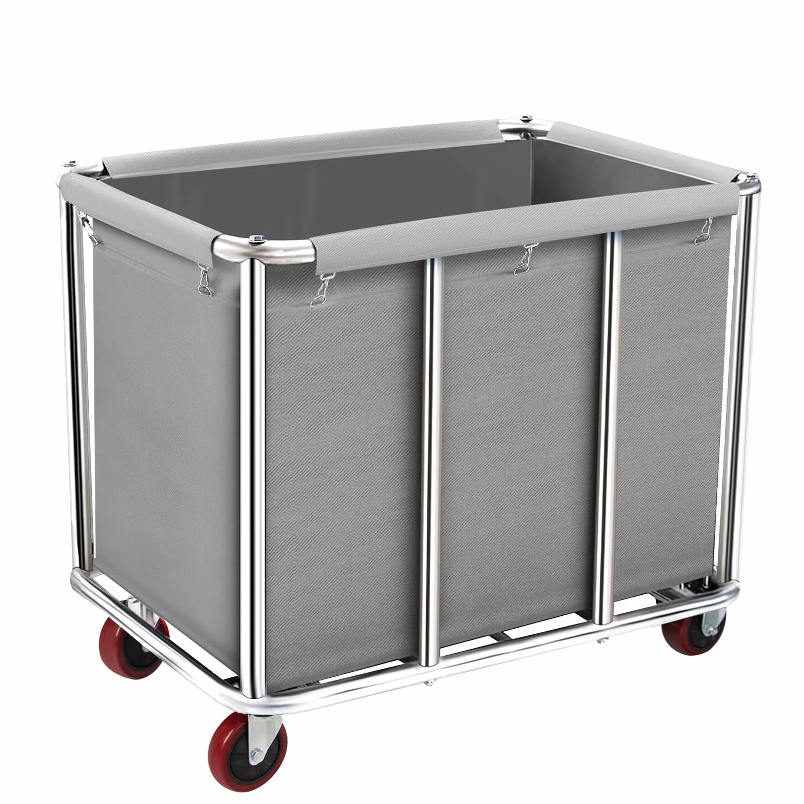 Carrello portabiancheria commerciale, grande 400 litri con tela impermeabile rimovibile, cesto portabiancheria in acciaio inossidabile resistente con ruote per hotel e ospedale, carico di 199,6 kg