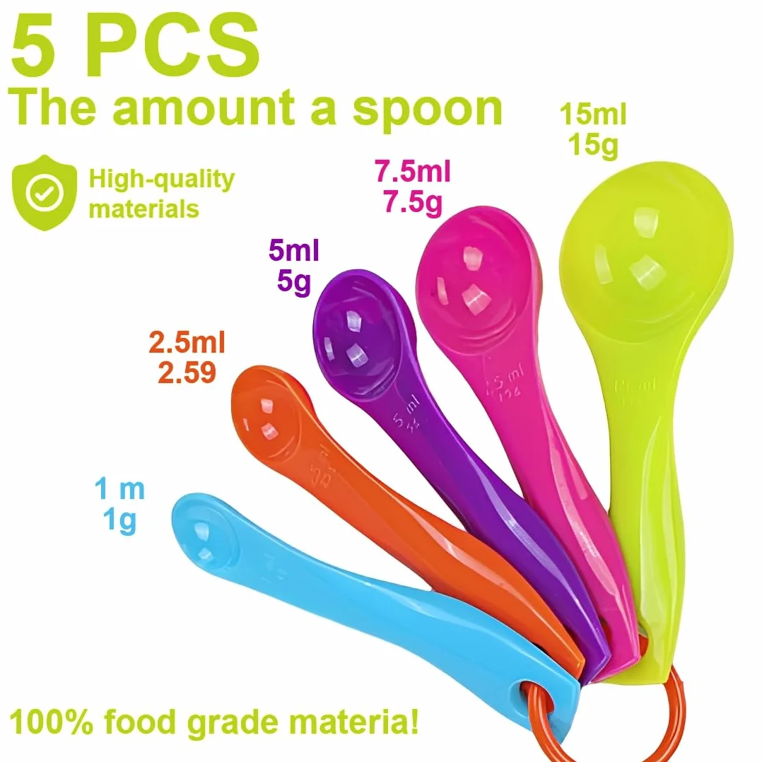 5 PCS Set Cucchiai Dosatori, Diverse Capacità,Accessori Cucina Misurini per Cucina e Pasticceria, Strumenti per Misurare Liquidi e Polveri (Colorati)