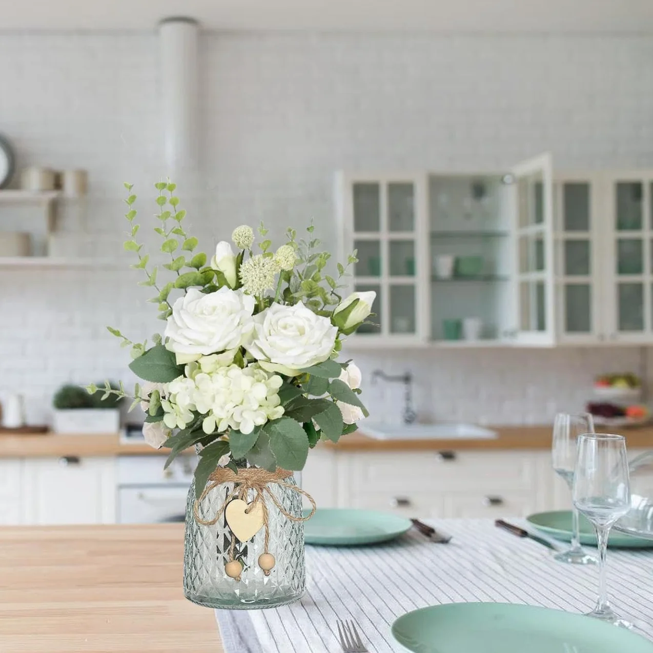 Fiori artificiali con vaso, bouquet di ortensie floreali in finta seta, bouquet di ortensie in vaso, centrotavola per matrimoni, bouquet per feste, ufficio, fattoria, cucina, decorazione per la casa