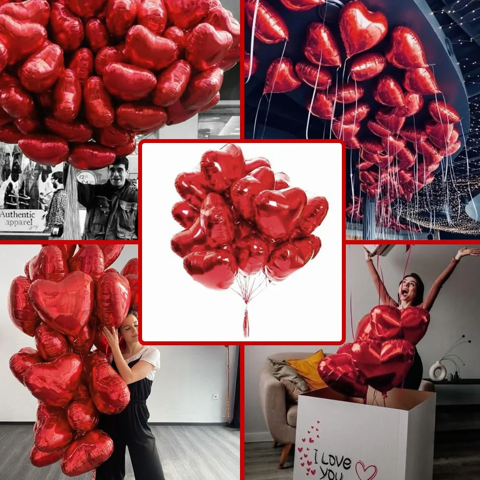 25 Palloncini a Forma di Cuore Rossi ad Elio o Aria per Decorazione Romantica, San Valentino, Anniversario Matrimonio e Fidanzamento
