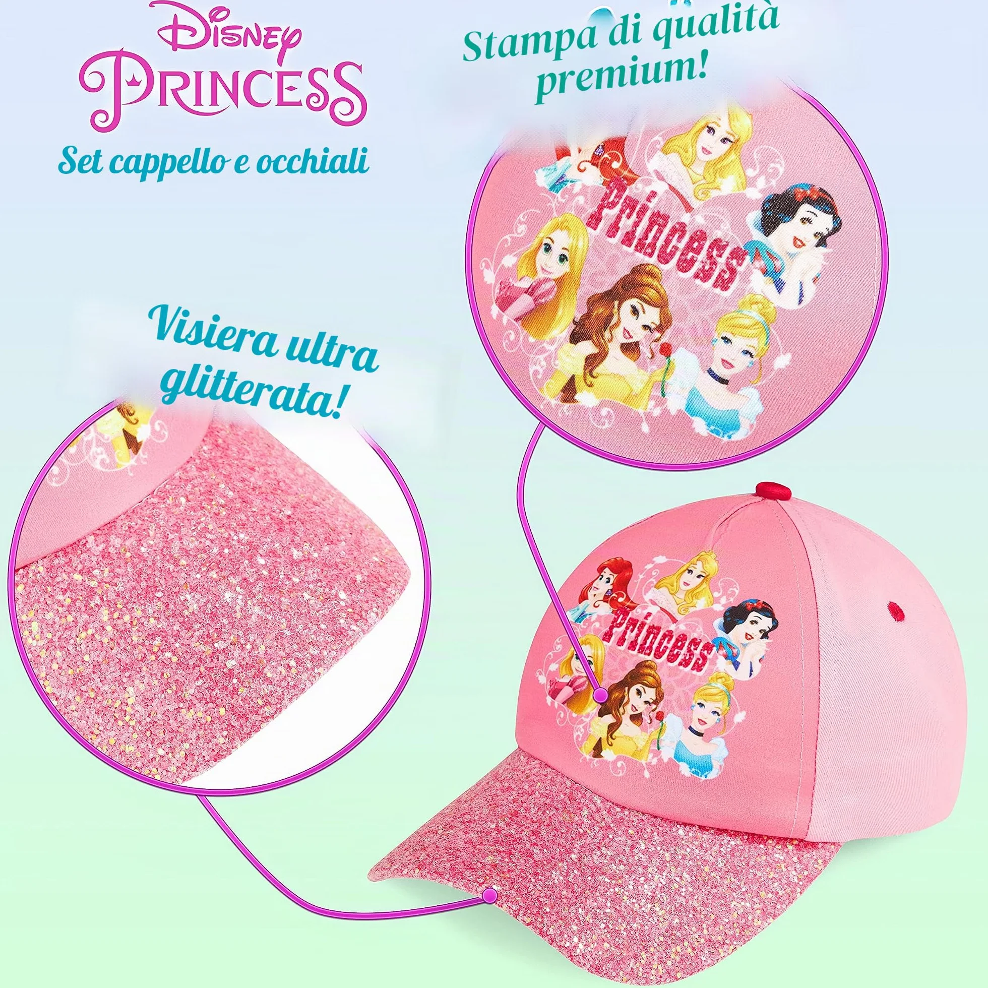 Disney Cappellino Bambina Visiera Estivo Occhiali da Sole Rosa Protezione UV
