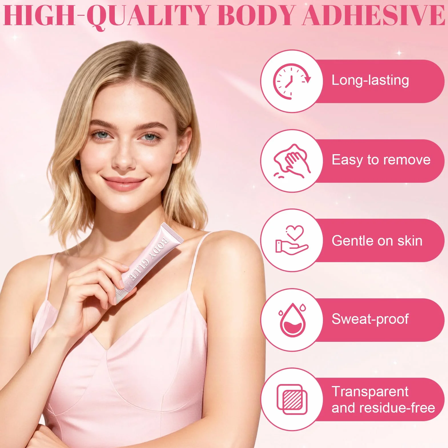 Colla per Vestiti, Fashion Tape, Colla Adesiva per Corpo per Vestiti e Pelle, Adatto per Calze a Compressione, Collant, Reggicalze, Gonne, Fissato Saldamente, Compatto e Portatile, 20ml