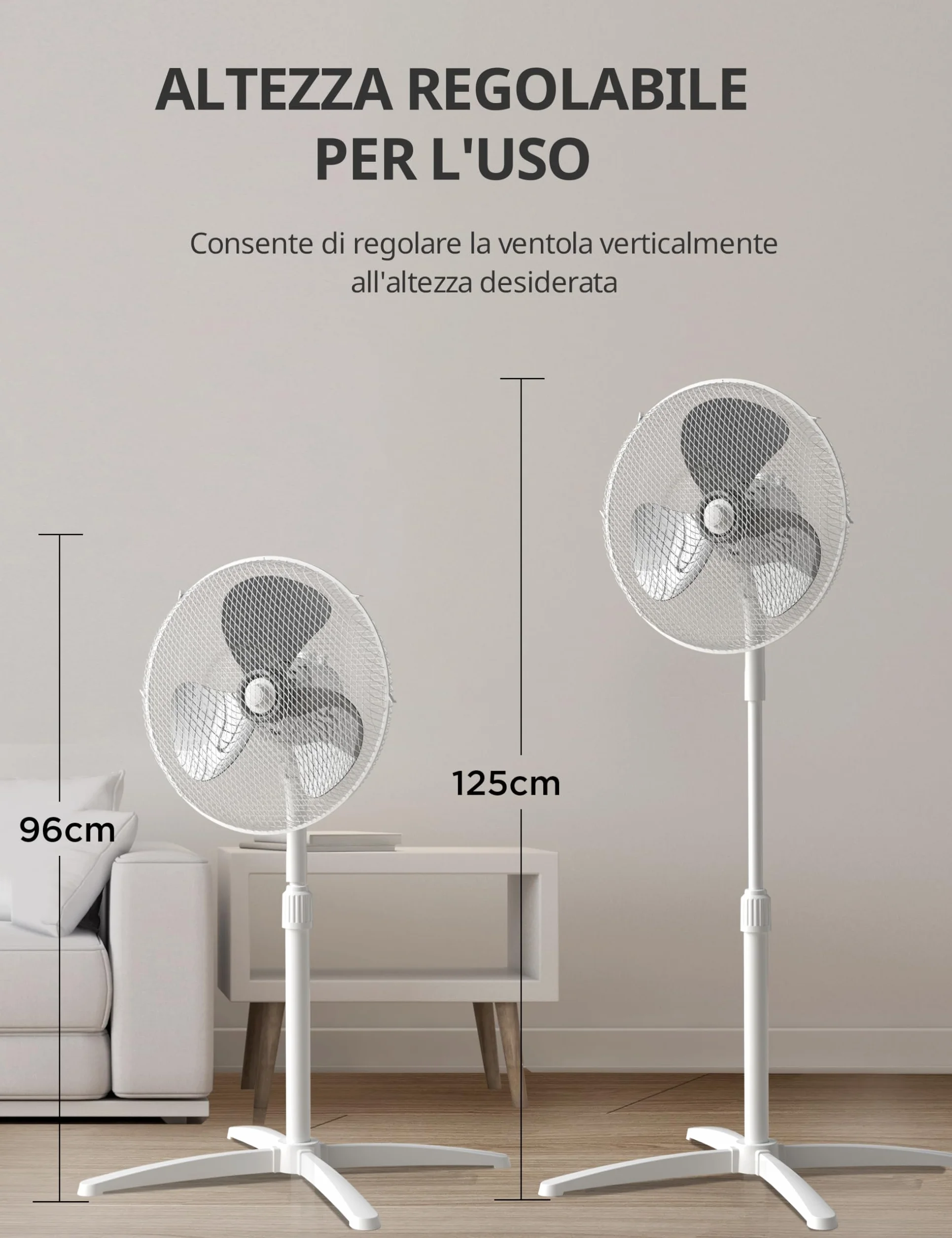 COMFEE' CFS40PW00A2 40W Ventilatore a Piantana, 3 Velocità Regolabili, Oscillazione 90°, Altezza Regolabile, Flusso d'Aria Potente e Funzionamento Silenzioso, Ideale per Casa e Ufficio, Bianco