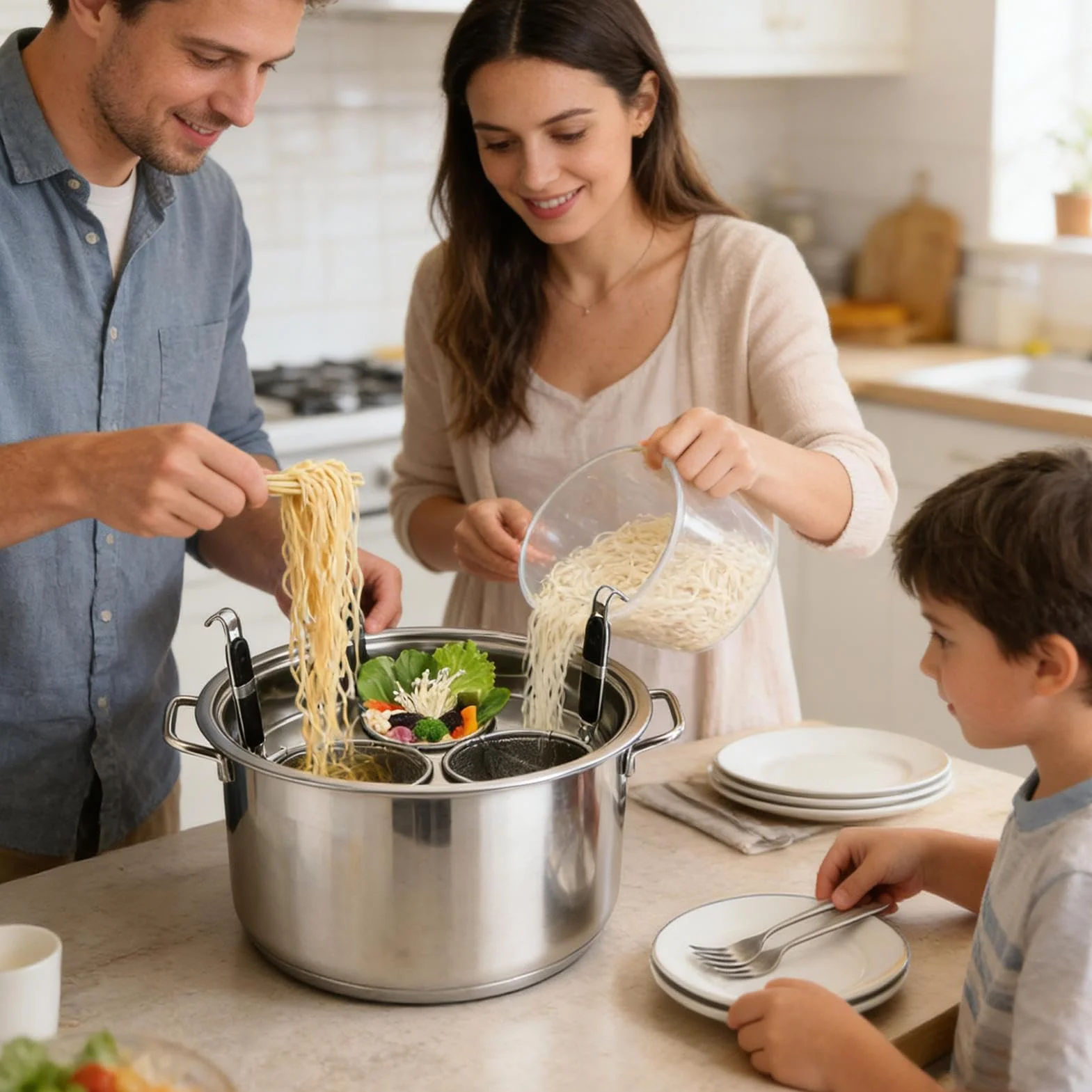 Pentola per pasta con cestello | Forniture per bollire noodle in acciaio inox – Pentola con colino, per principianti professionisti, preparazione pasti, feste, riunioni di famiglia, verdure, zuppe