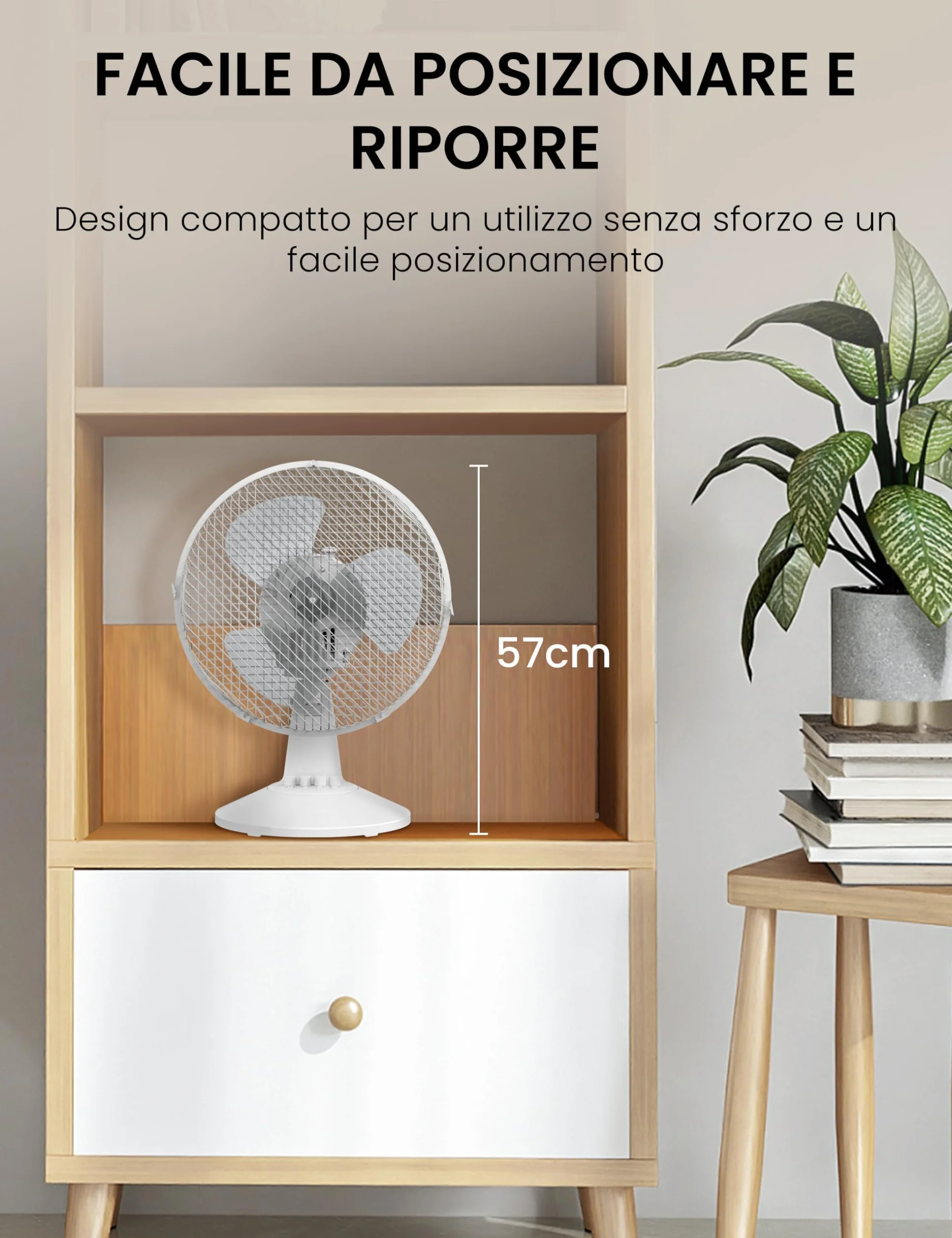 COMFEE' CFT40PW00A2 40CM Ventilatore da Tavalo, 25W Silenzioso Ventilatore Con 3 Pale, 3 Livelli di Velocità, Oscillazione 90°, Efficiente e adatto per casa e ufficio, Bianco