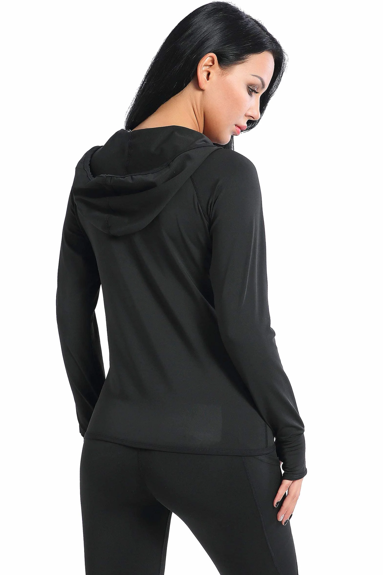 AMZSPORT Felpa Donna con Zip, Giacca Running Sportiva con Cappuccio