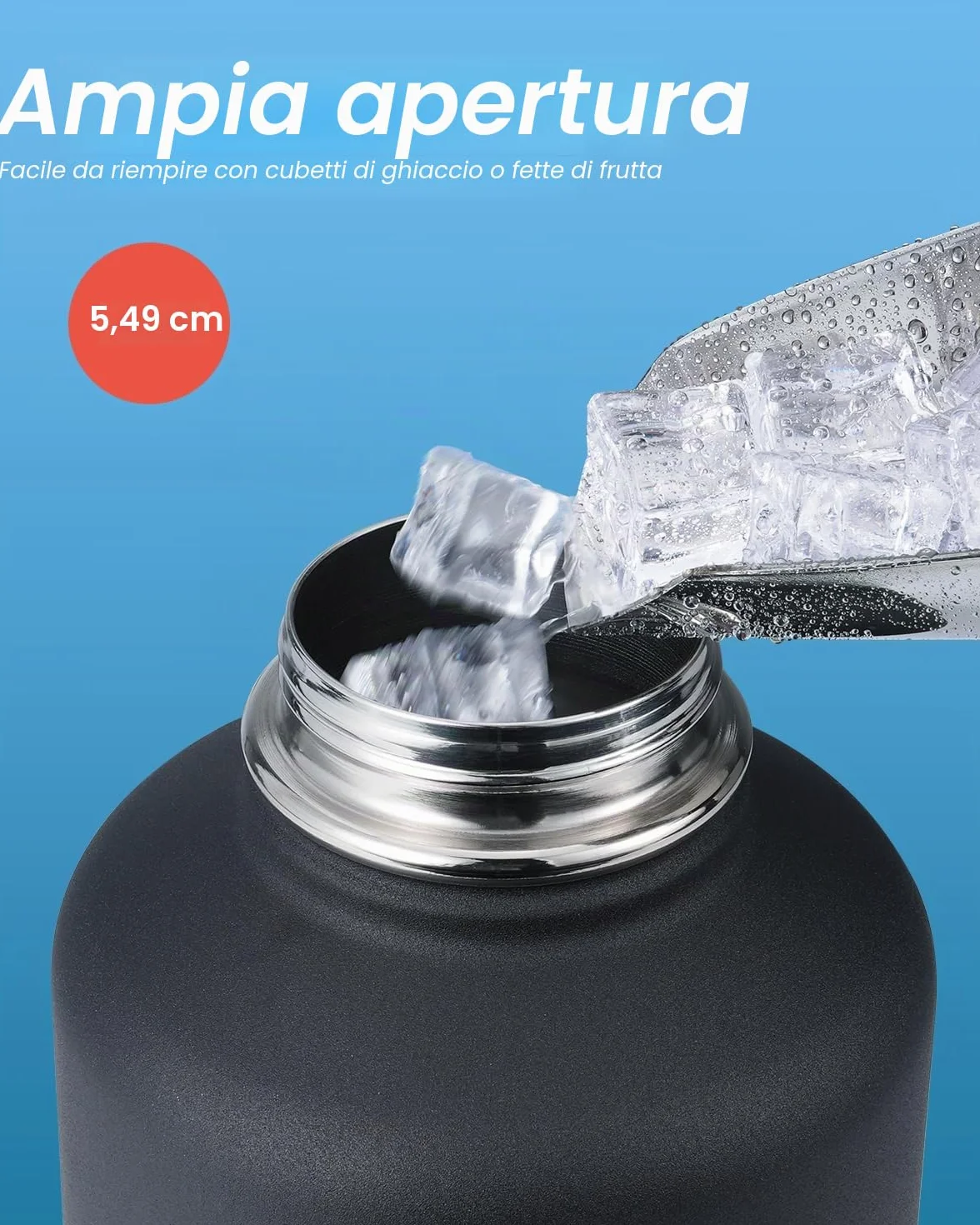 Coolflask Bottiglia D'acqua Isolata 2L con Cannuccia e 3 Coperchi - Doppia Parete Sottovuoto, Nero