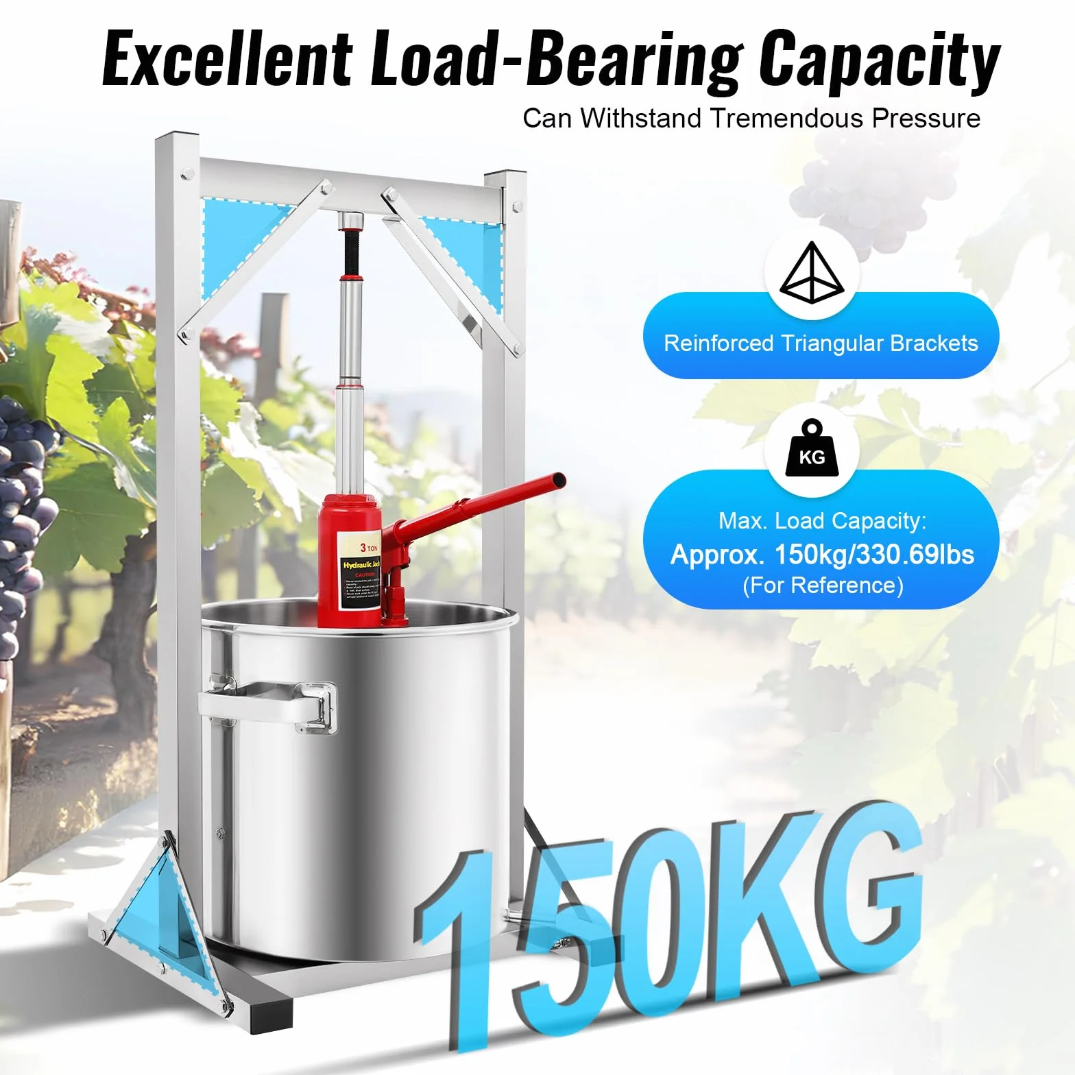 Spremiagrumi idraulico da 11 l, in acciaio inox, spremiagrumi manuale e bacche con sollevatore idraulico 3T, ideale per vino, succhi di frutta e verdura fatti in casa
