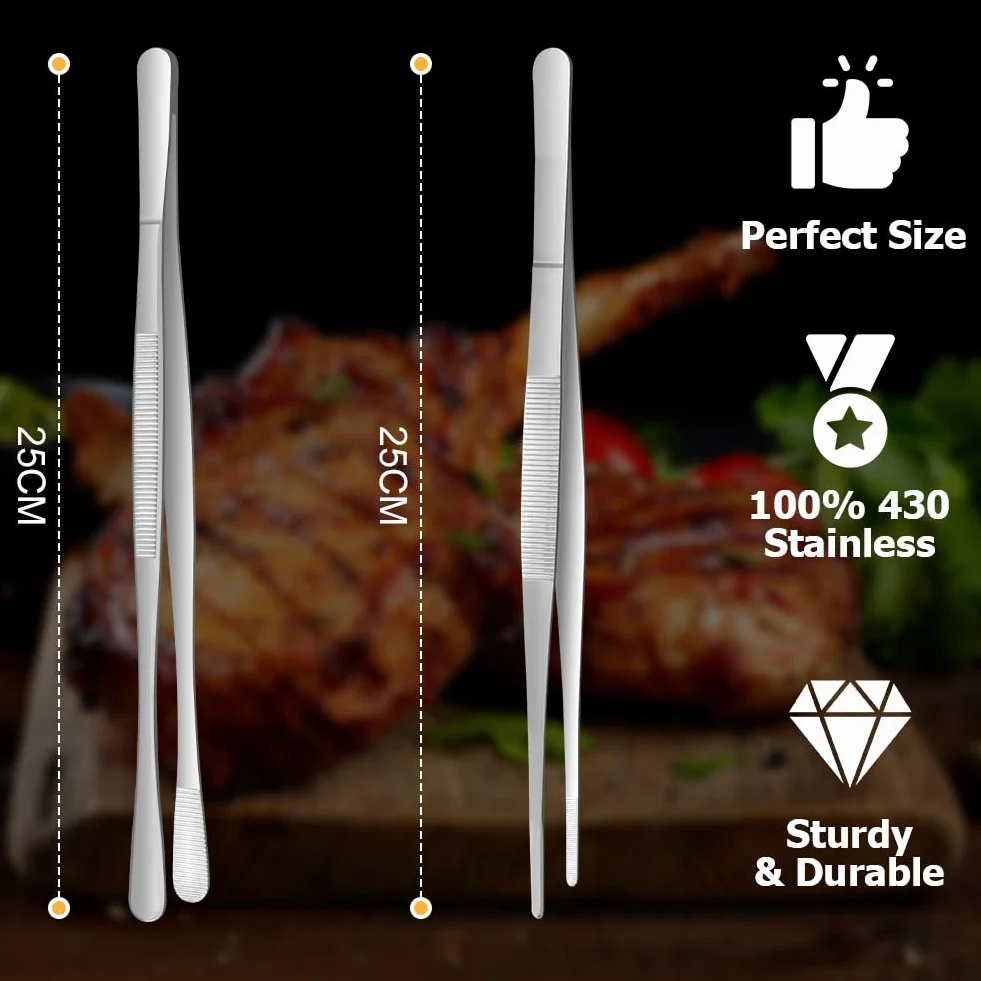 HOTUT 2 Pezzi Pinze da Cucina in Acciaio Inox, Pinza Chef Professionali 25cm per Grigliate e Cuocere