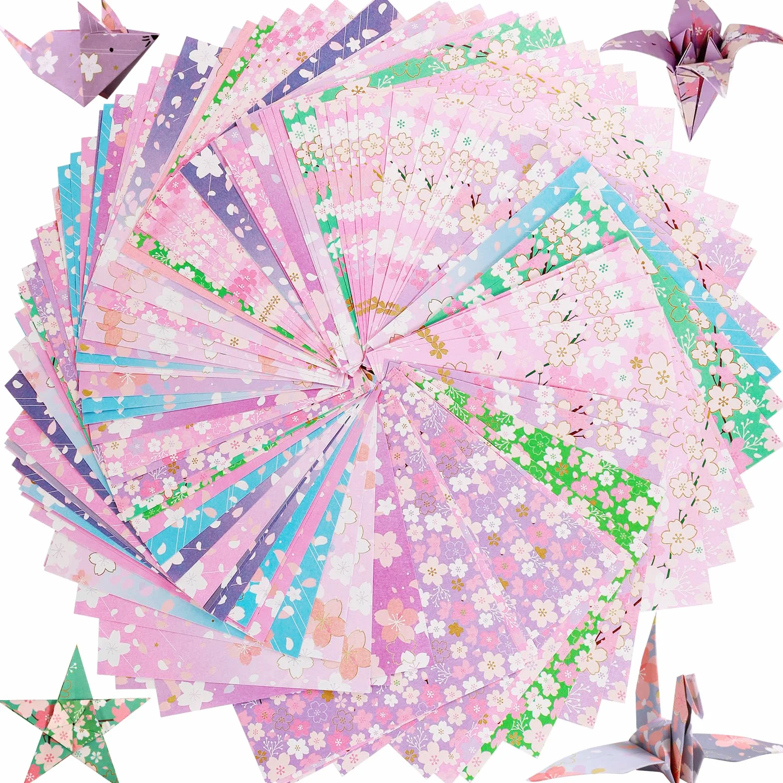 Carta Origami Bifacciale 15x15cm 96 Fogli Fiori di Ciliegio 12 Stili