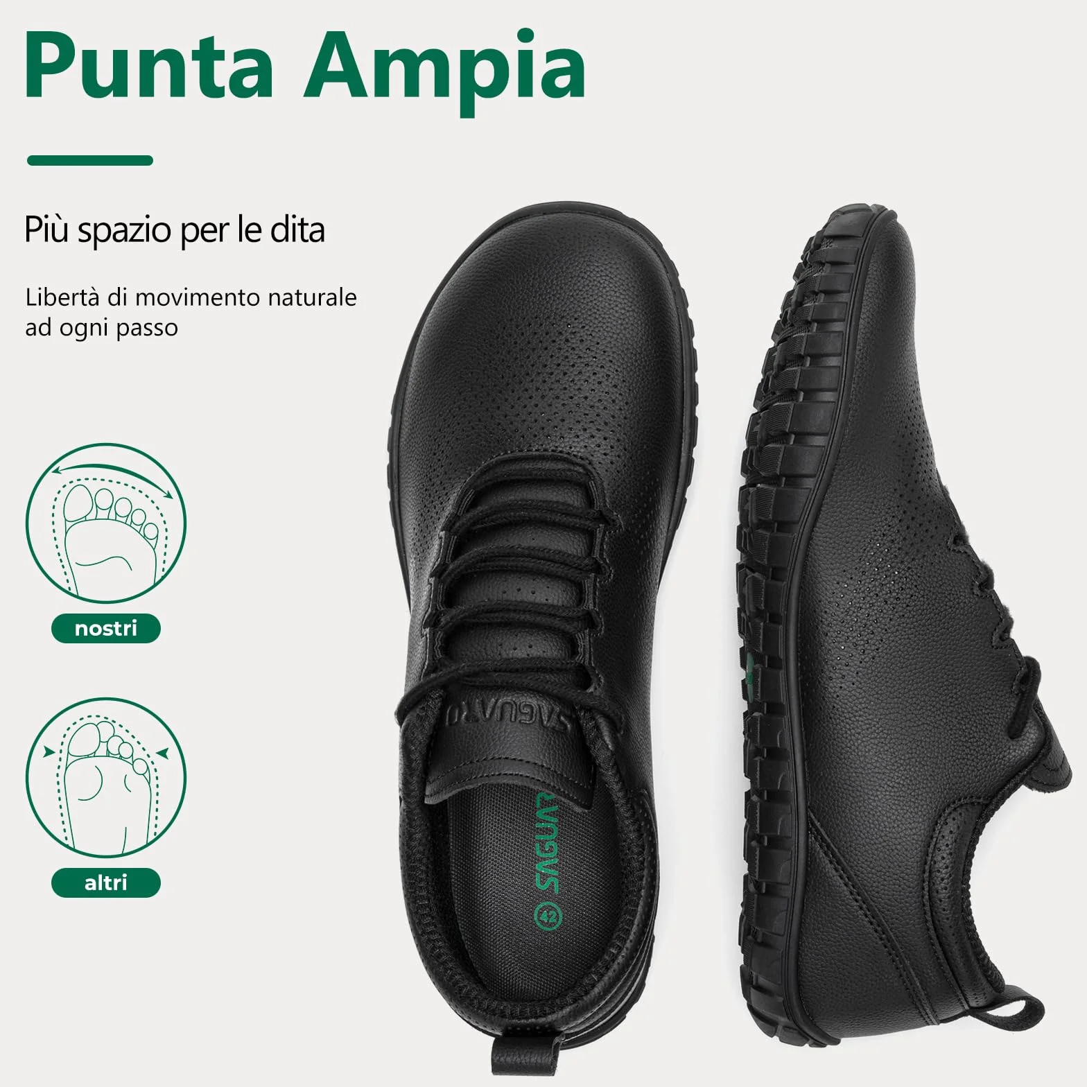 SAGUARO Scarpe Barefoot Uomo Minimaliste con Punta Larga Zero Drop, Leggere Antiscivolo Sneakers Casual per Camminata, Allenamento, Fitness e Tempo Libero, Gr.39-48