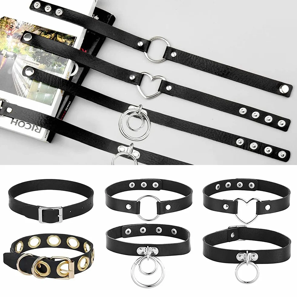 Choker Gothic Regolabile Pu Necklace Collana Girocollo In Pelle Da Uomo E Donna Nero