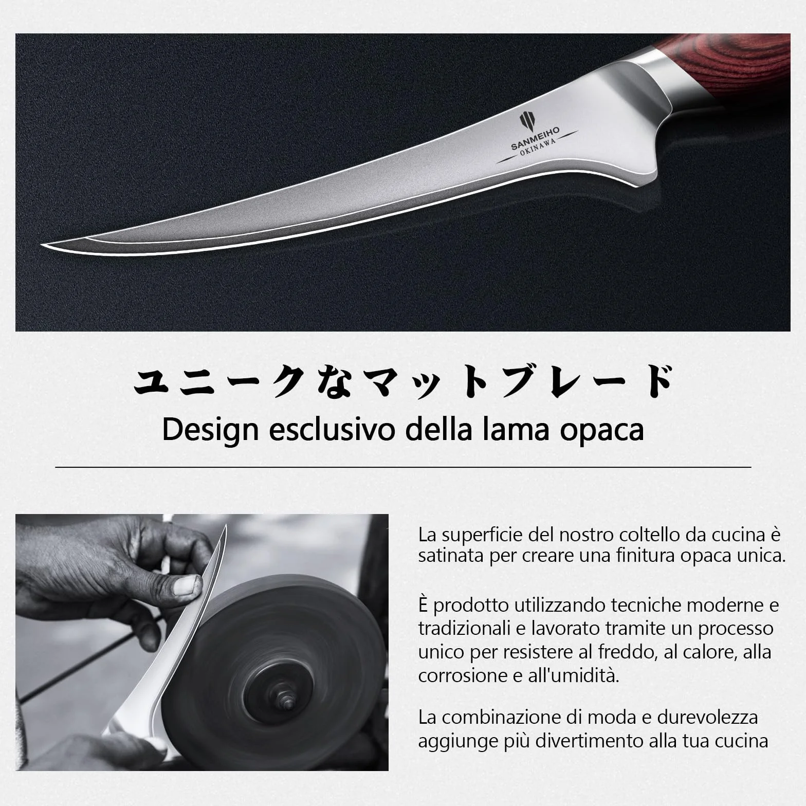 Coltello per Sfilettare 18 cm 10Cr15Mov Acciaio Giapponese Manico Ergonomico Legno di Pakka