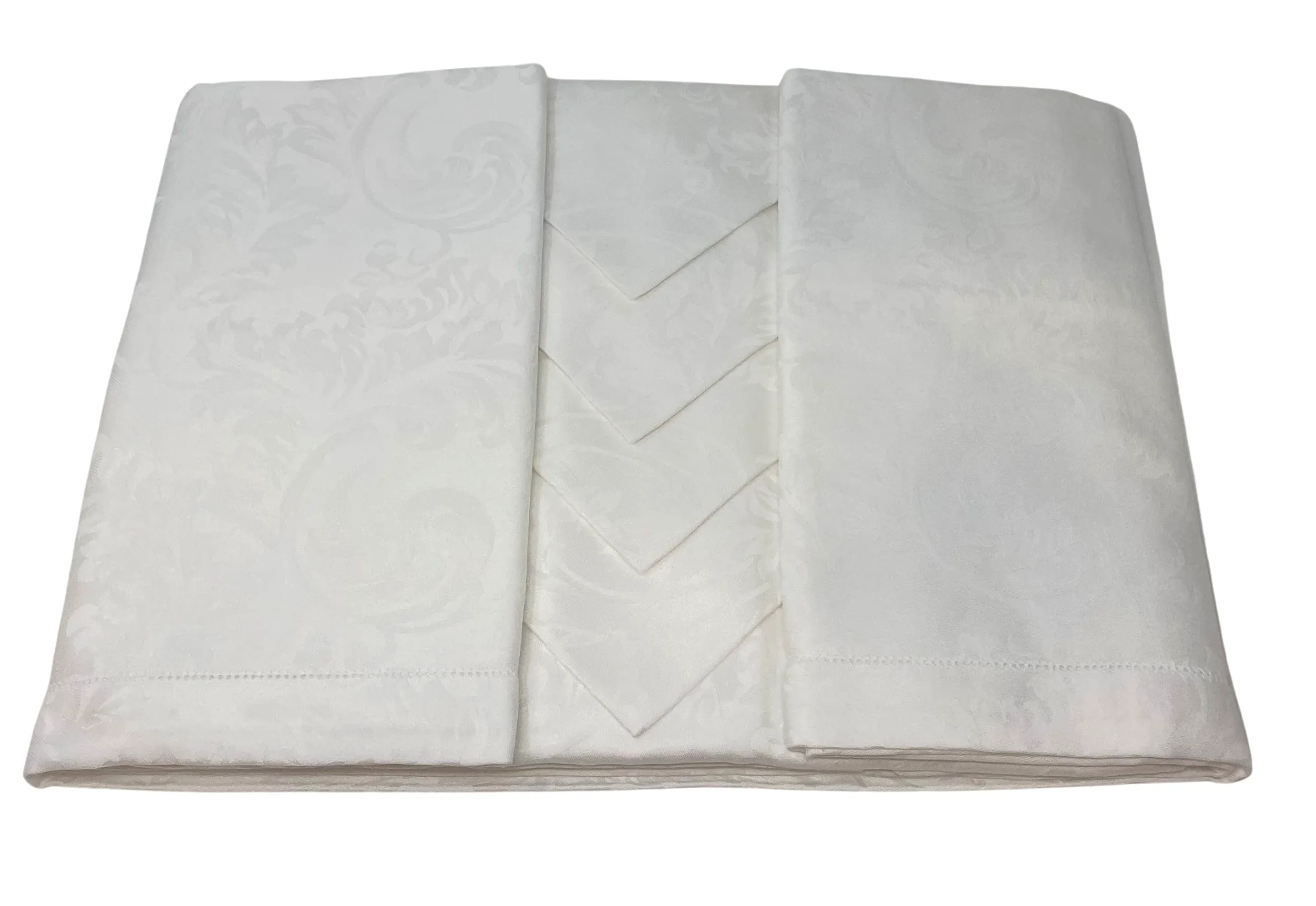 Elegante Tovaglia da tavola in Puro Damasco di Cotone Lavorazione Jacquard con Orlo a Giorno Art. Manuela varie misure e colori con tovaglioli (Bianco, Rettangolare x 18 cm. 180x360)