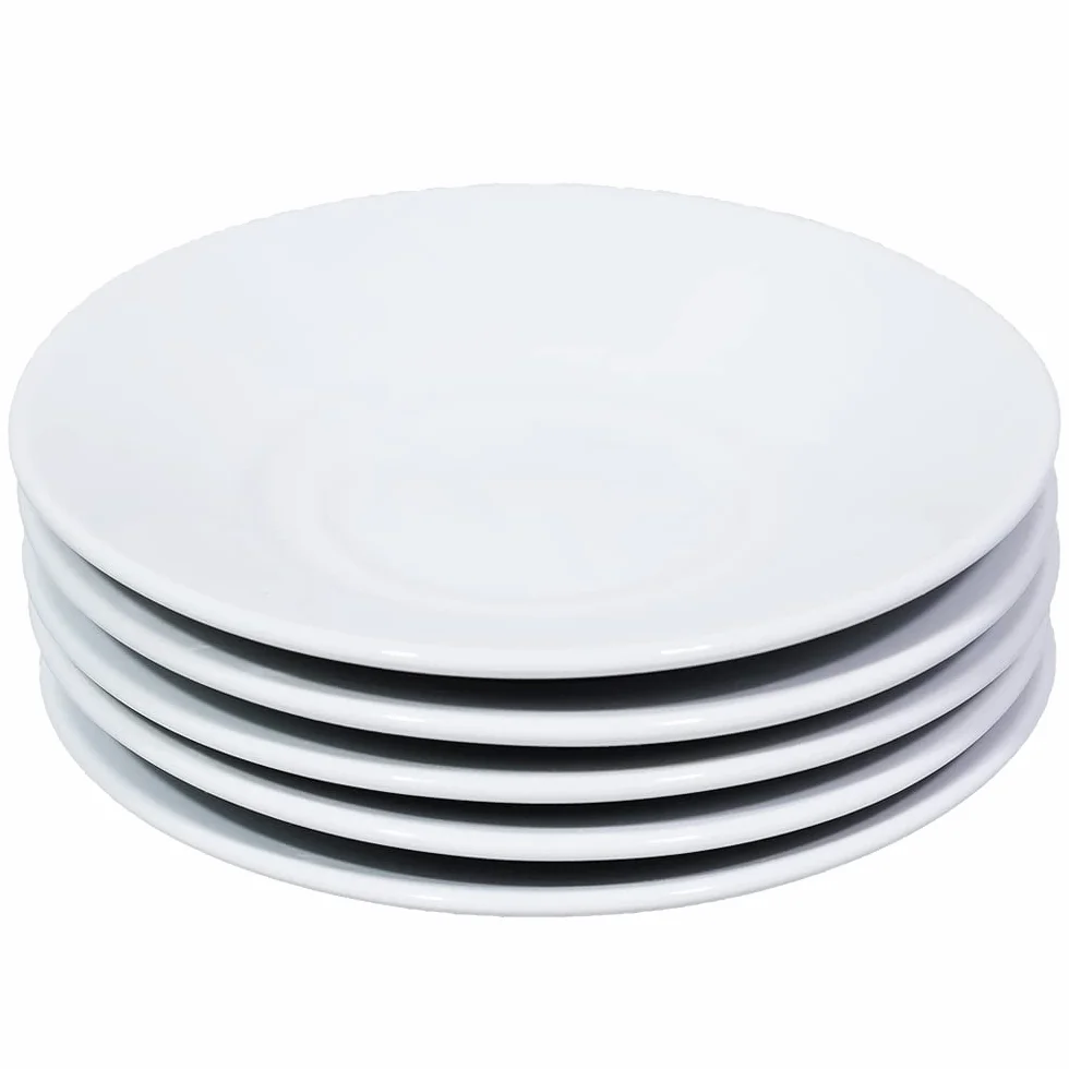 Aro Set piatti per tazze da caffè, 6 pezzi, porcellana, Ø 12,6 cm, 150 ml, bianchi, piattini impilabili, lavabili in lavastoviglie e microonde