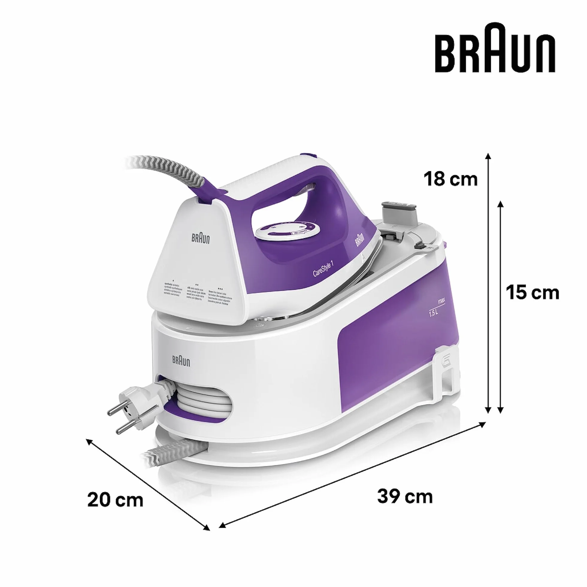 Braun Carestyle1 IS1014VI Ferro Generatore Di Vapore Con 5 Anni Di Assistenza, Carica Continua, Termostato Regolabile, Tanica 1,5L, AUTOSPEGNIMENTO, Colpo vapore 360g/min, Sistema Sicurezza, Viola