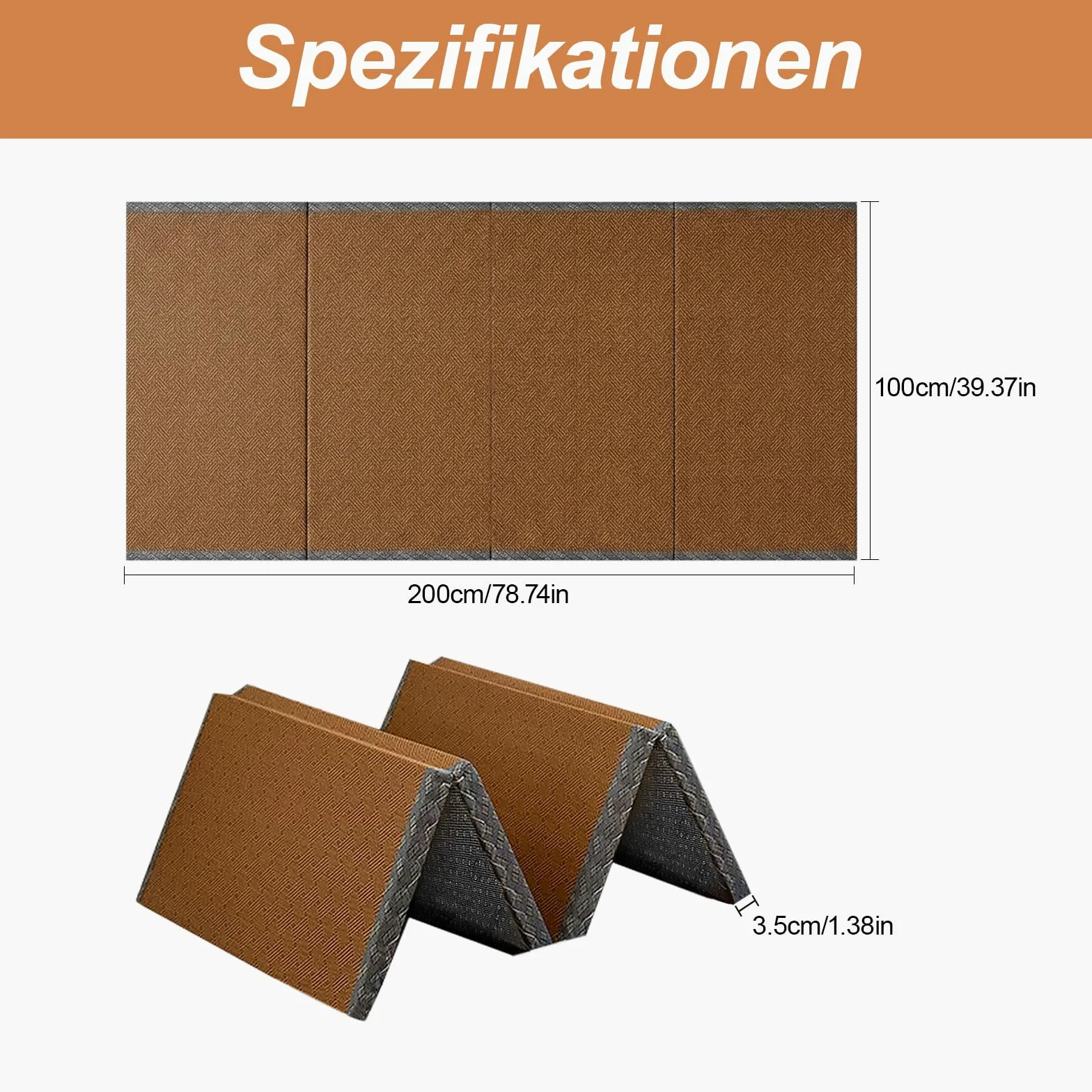 Tappetino Tatami Tradizionale Giapponese Pieghevole in Fibra di Cocco, Futon Giapponese Portatile e Antiscivolo per Dormire, Meditazione, Yoga Zen, 100x200x3.5cm
