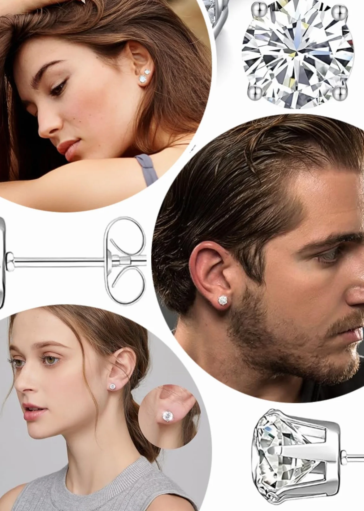 Orecchini Donna Uomo Diamante Zirconia Cubica Acciaio Inossidabile Anallergici 3~8 mm Brillantini