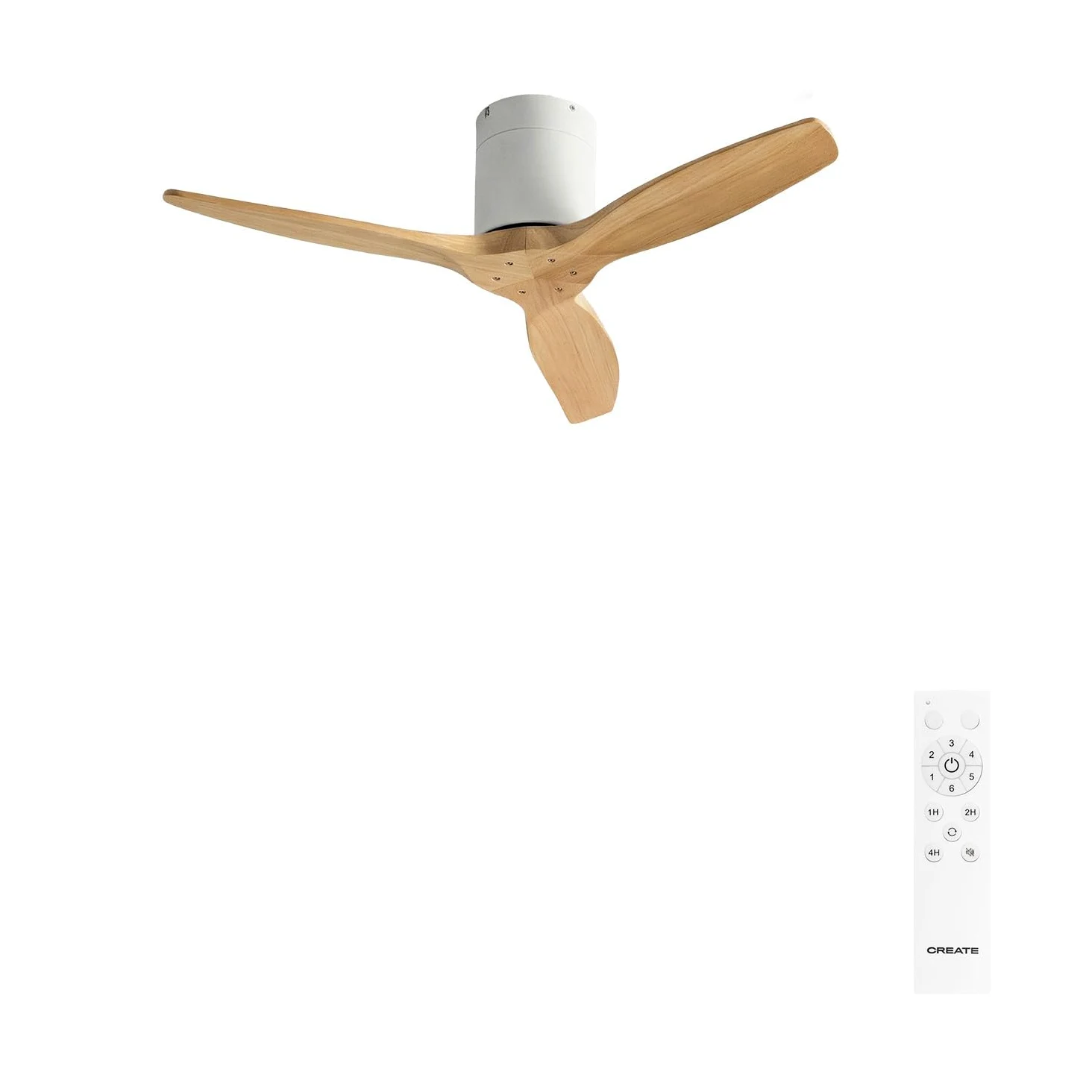CREATE / WINDCALM S/Ventilatore da soffitto ABS bianco pale effetto legno chiaro con telecomando / 40W, Silenzioso, Ø112 cm, 6 velocità, temporizzatore, funzione estate-inverno