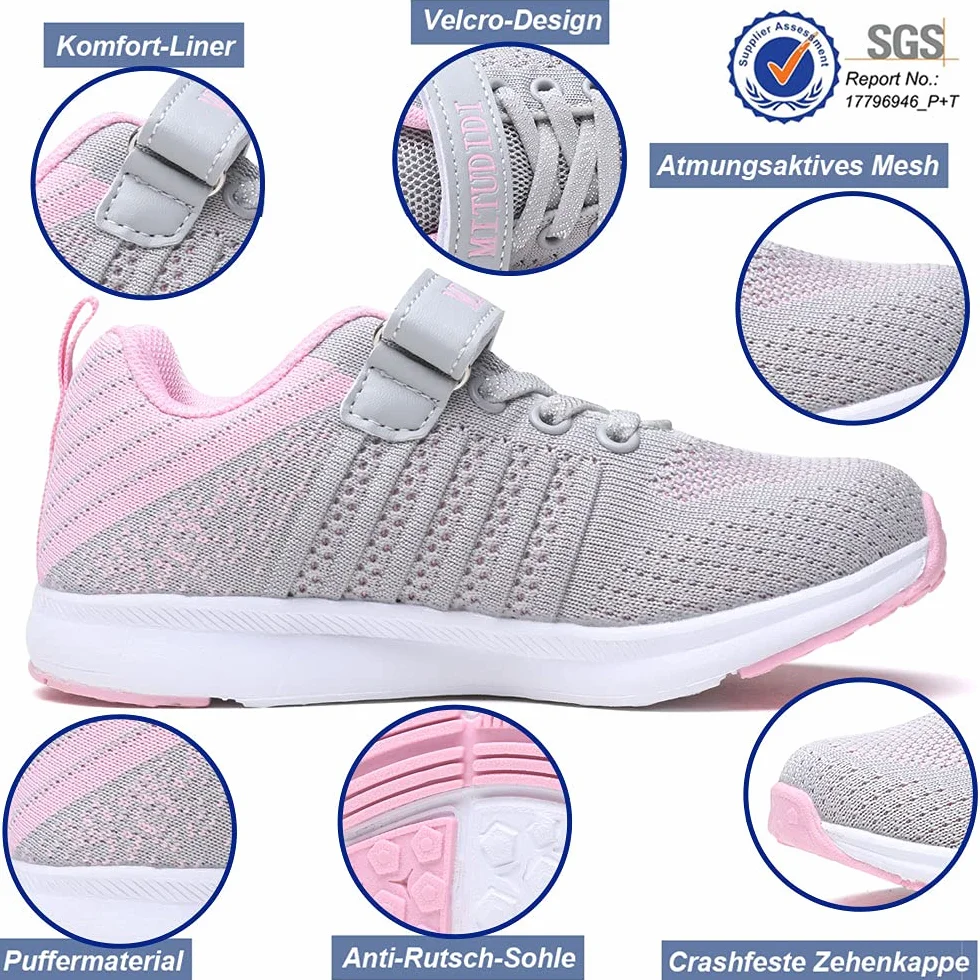 Scarpe Ginnastica Bambine Ragazzi Corsa Sportive Running Unisex Grigio Rosa
