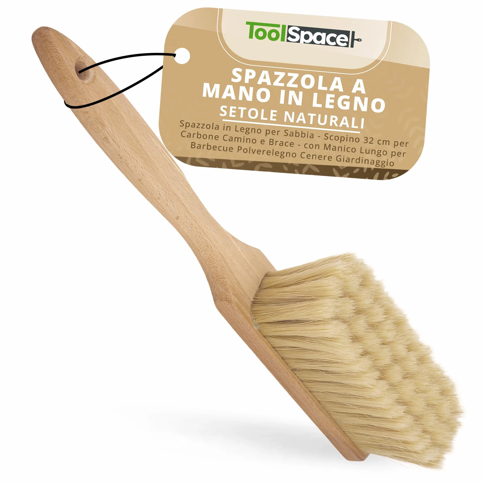 ToolSpace Spazzola in Legno per Sabbia 32 cm - Scopino con Manico Lungo per Camino Carbone Brace Barbecue