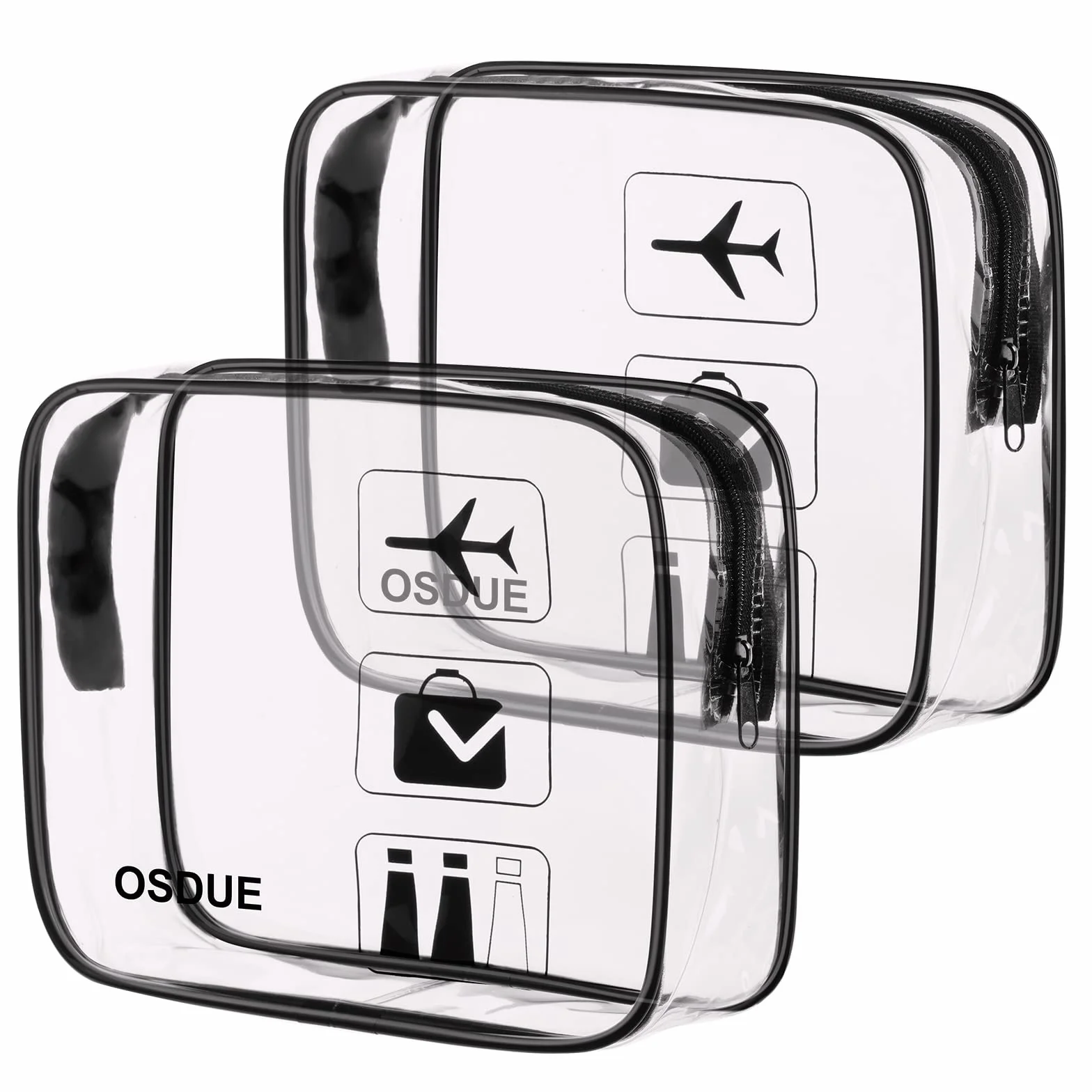 Borse da Valigia Trasparenti 2 Pcs, Sacche da Aereo Beauty Case Impermeabili con Zip per Trasporto Liquidi (Nero)