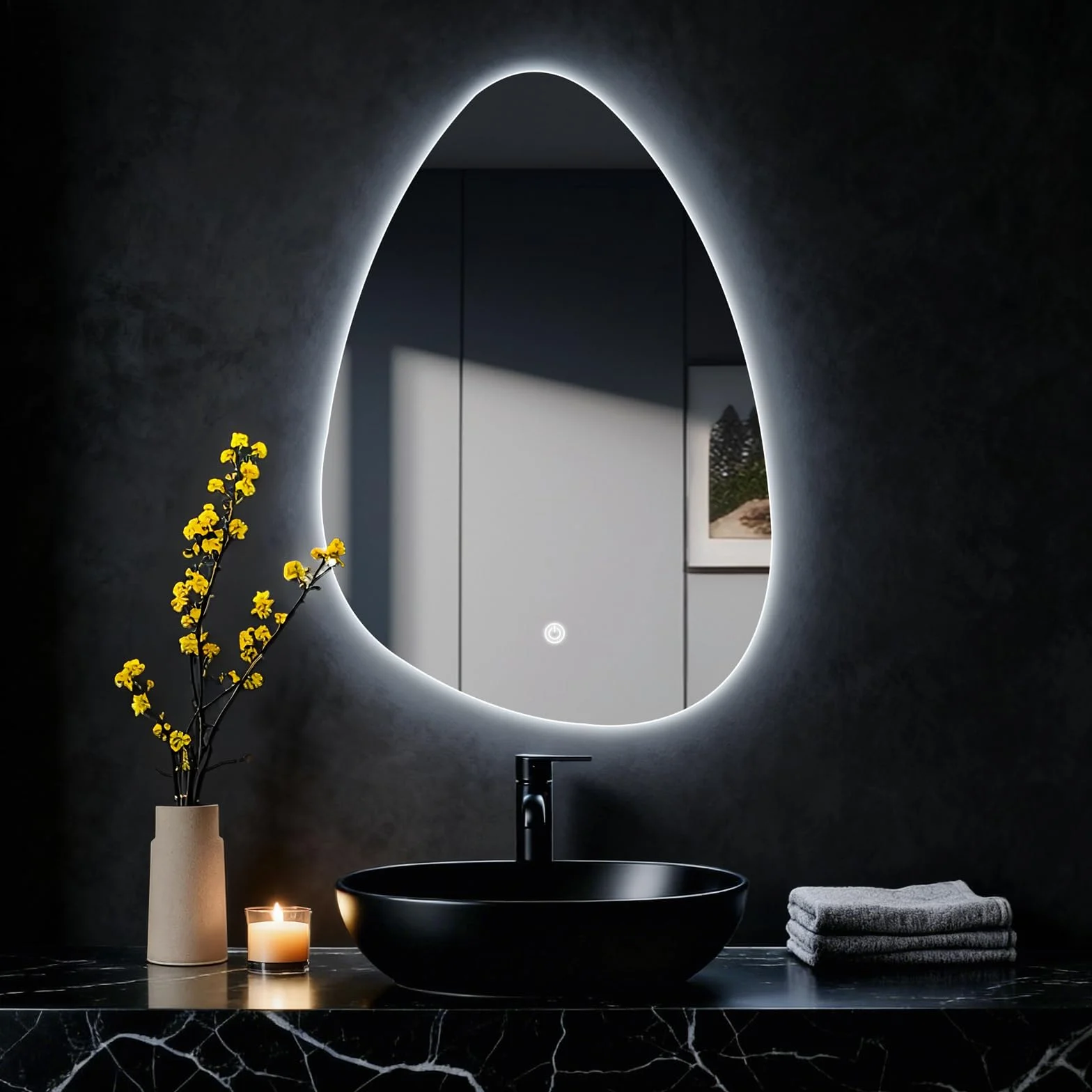 Specchio da parete rotondo per bagno, con illuminazione, specchio con luce LED, interruttore touch e 3 colori dimmerabili (60 L x 40 cm)